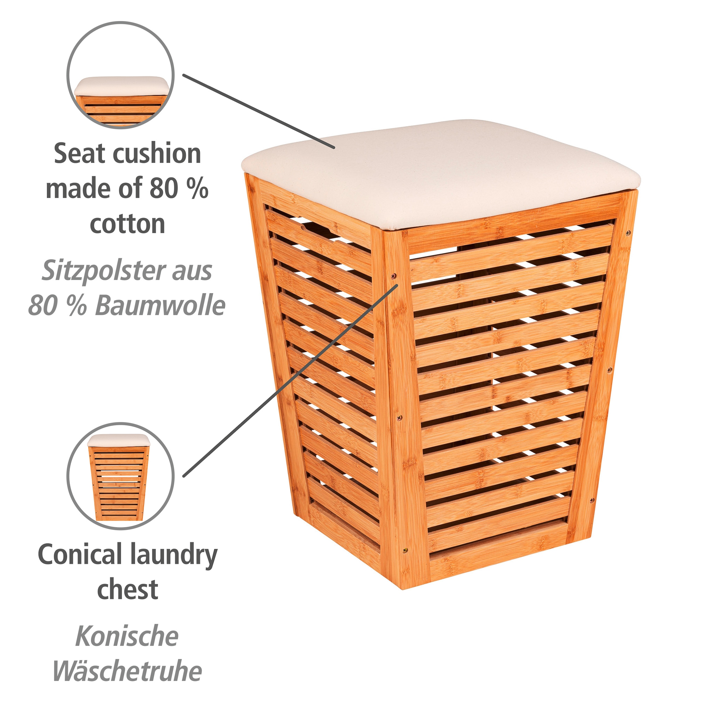 WENKO Wäschekorb »Bambusa«, mit Sitzpolster online kaufen | mit 3 Jahren  XXL Garantie | Wäschesortierer