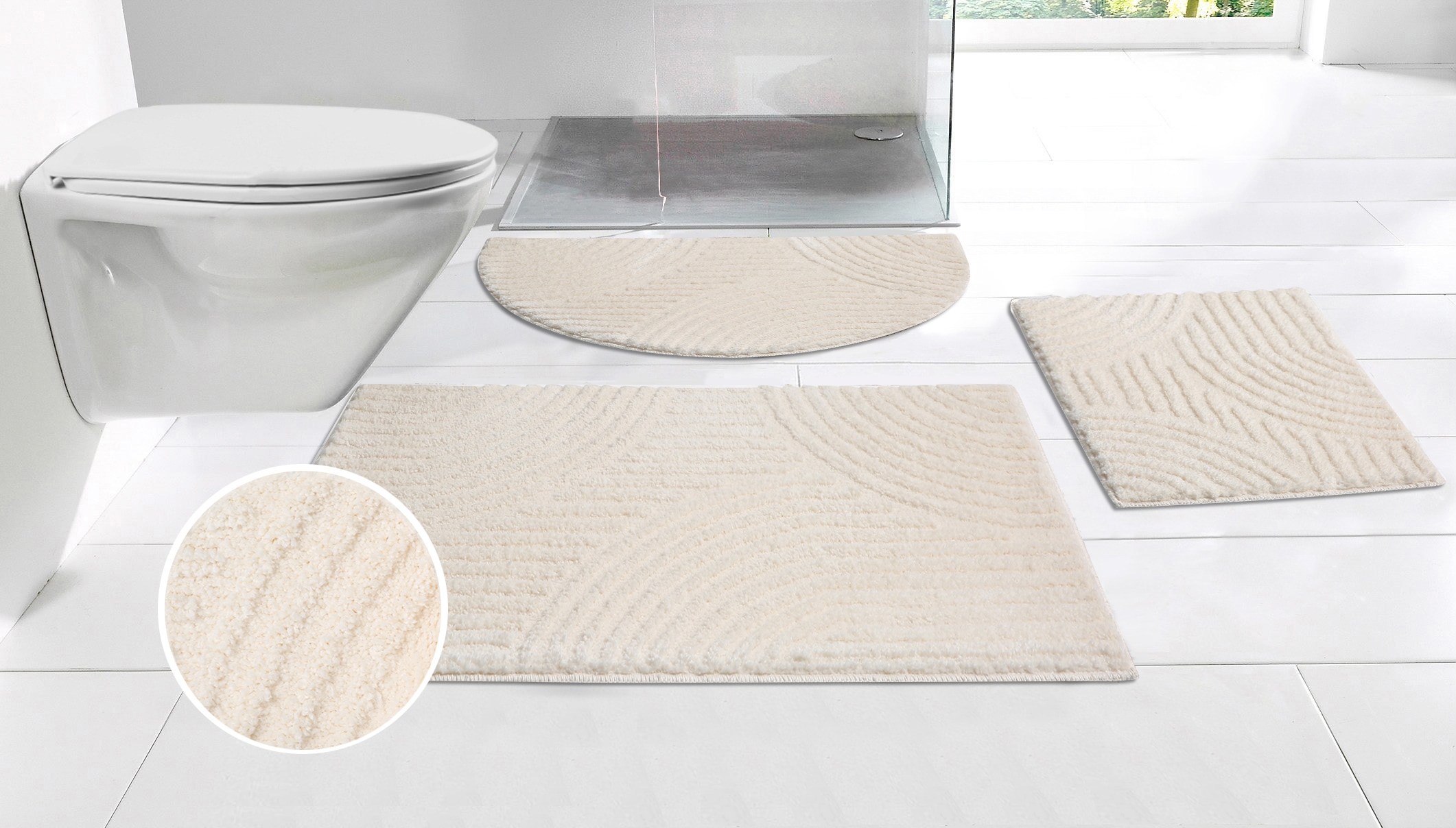 OTTO home Badematte "Ognon, Scandi, Boho, modernes Muster" Höhe 15 mm rutschhemmend beschichtet fußbodenheizungsgeeignet  schnell trocknend  strapazierfähig Badteppich, Uni Farben, Hoch-Tief-Effekt