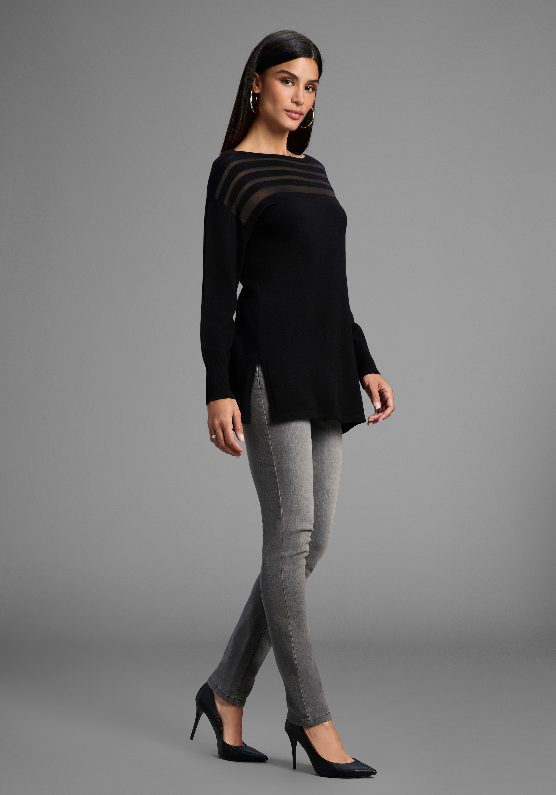 Laura Scott Strickpullover Feinstrickpullover mit Meshstreifen