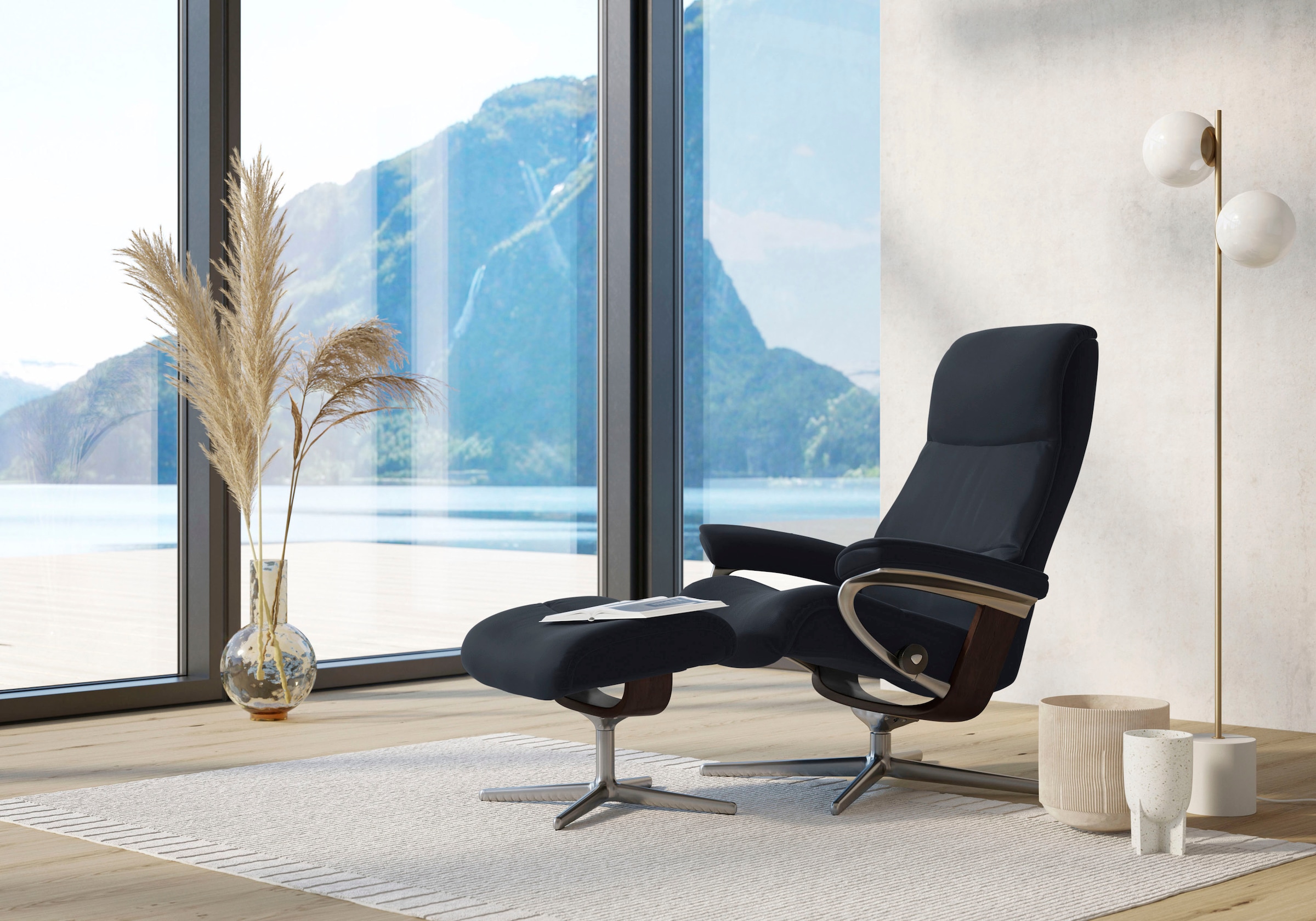 Stressless® Relaxsessel »View« Set, Relaxsessel mit Hocker,  mit Hocker, mit Cross Base, Größe S, M & L, Holzakzent Braun