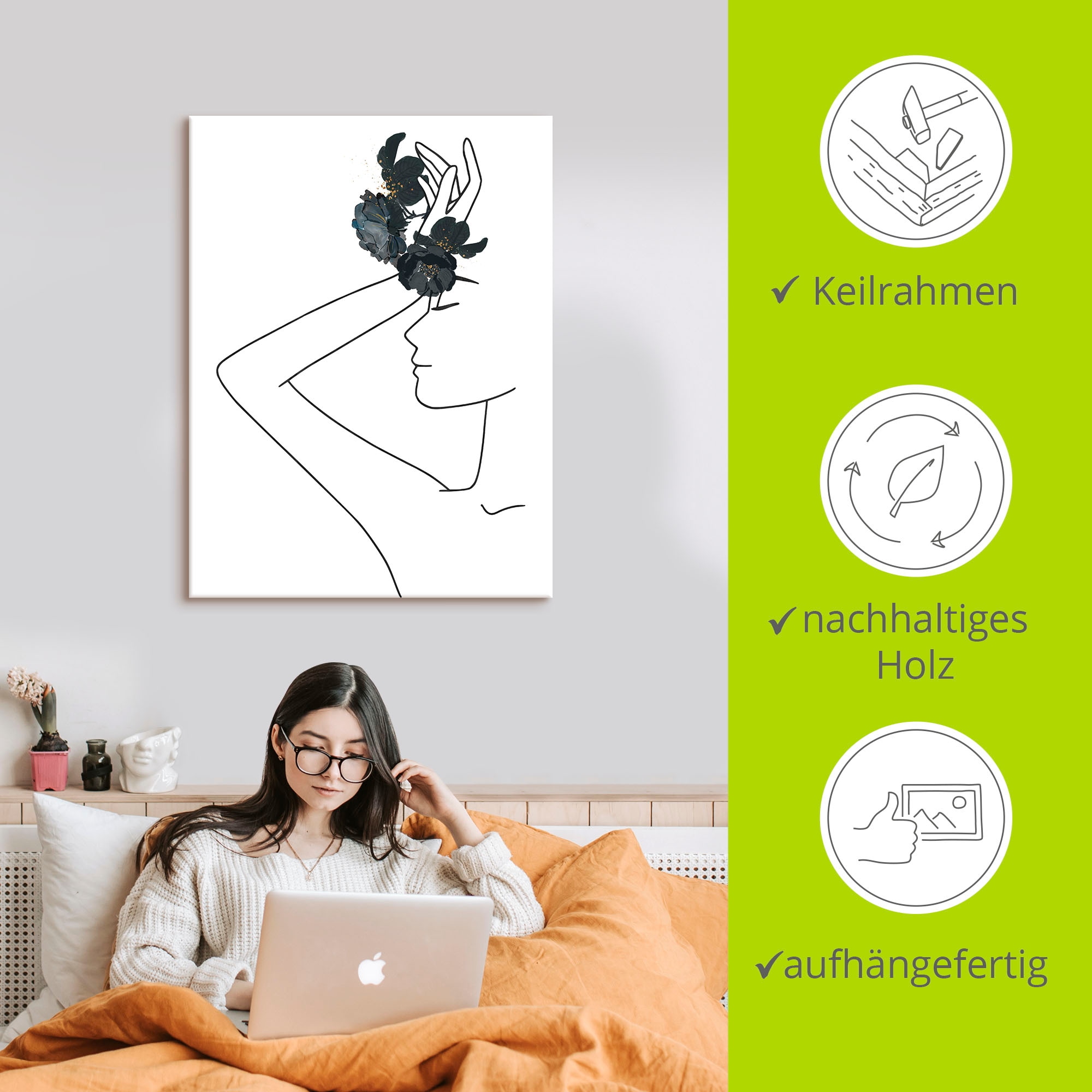 Artland Wandbild »Moderne LineArt Mädchen I«, Modebilder, (1 St.), als Leinwandbild, Poster in verschied. Größen