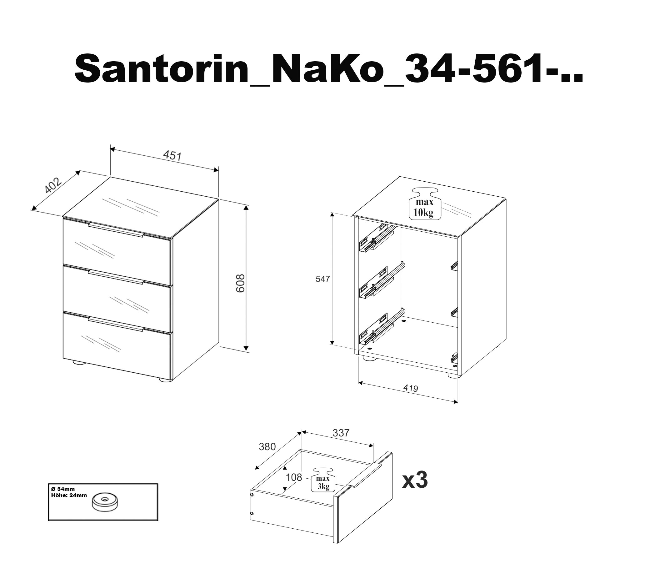 HBZ Nachtkommode »Santorin Nachtkonsole, BxHxT 45x61x40 cm«, (1 St.), Breite 45cm, Softclose für Schubkästen, Melaminbeschichtung