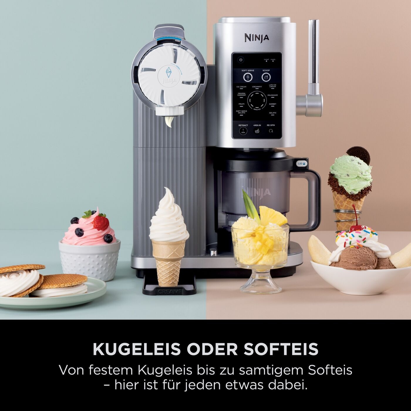 NINJA Eismaschine »Ninja CREAMi Scoop & Swirl 13-in-1 Softeis- und Eismaschine NC701EU« 0,48 l Softeis & Eismaschine NC701EU