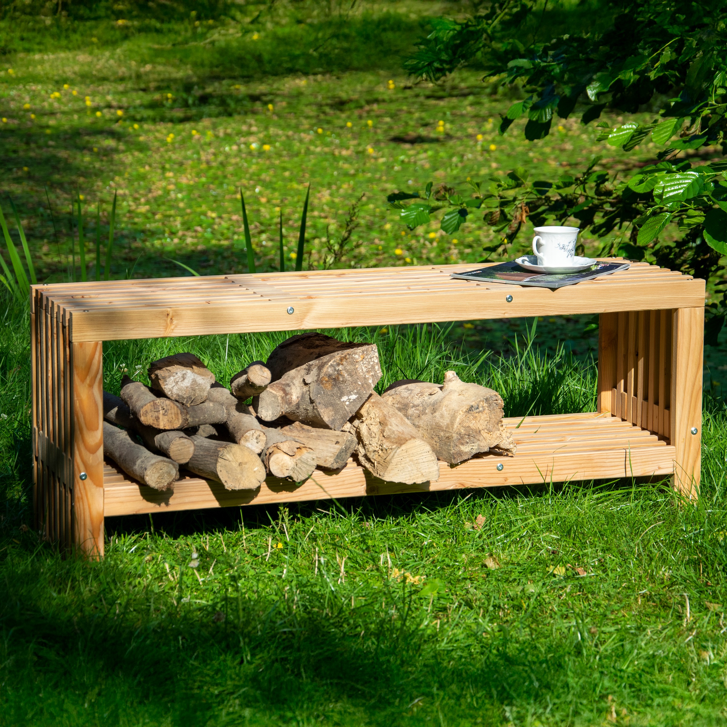 dobar Gartenbank »"Freja" mit Kaminholzfach« moderne Sitzbank mit Stauraum, Abmessungen ca.: 115 x 33 x 45 cm