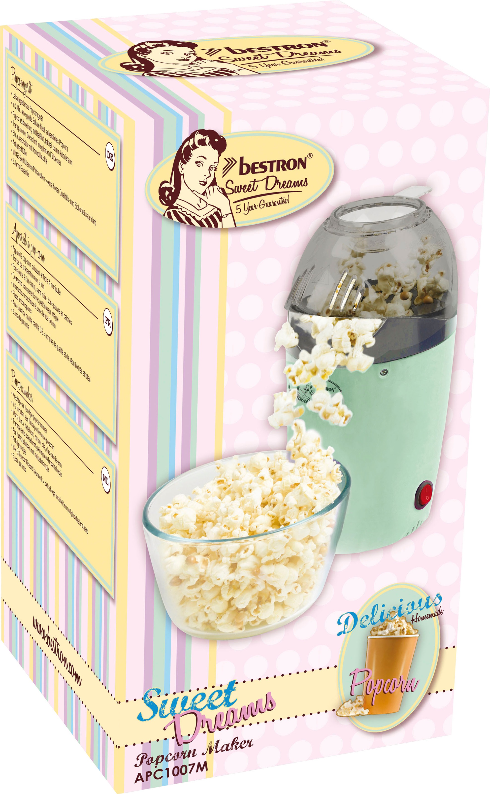 Min., XXL 3 Popcornmaschine Jahren bestron mit in Heißluft, fettfreie »APC1007M«, fertig Zubereitung Garantie 2