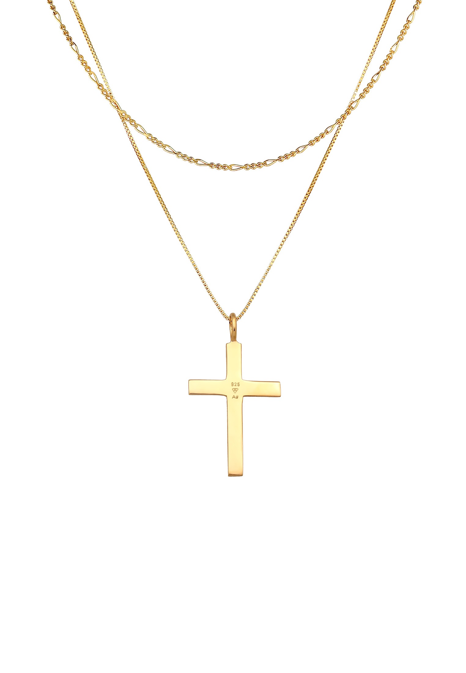 Kuzzoi Kette mit Anhänger »Halskette Herren Layer Kreuz Religion 925 Silber«