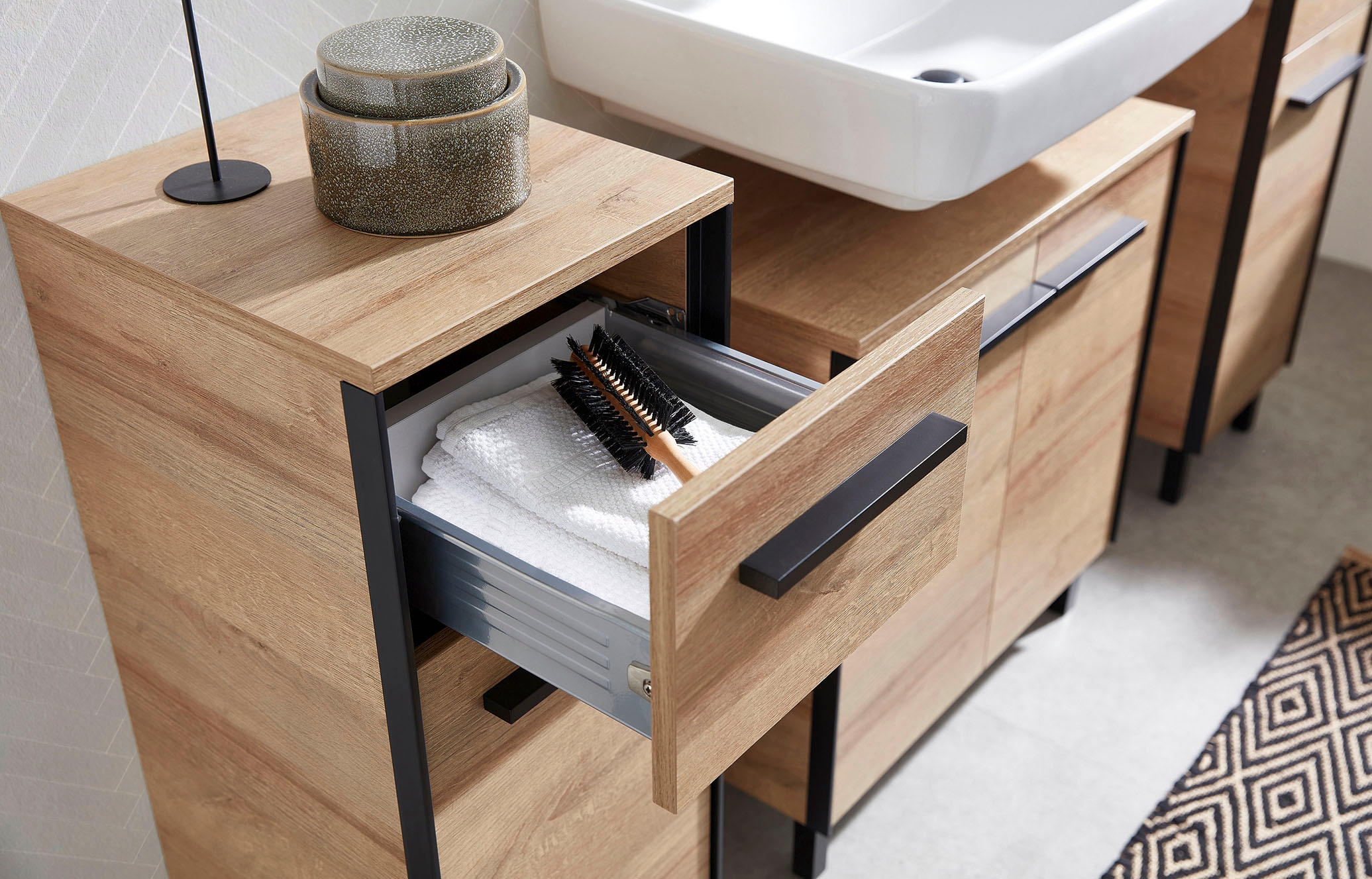 Saphir Badmöbel-Set »Quickset 395 5-teilig, Waschbeckenunterschrank mit LED-Spiegelschrank« 6 Stk. tlg.