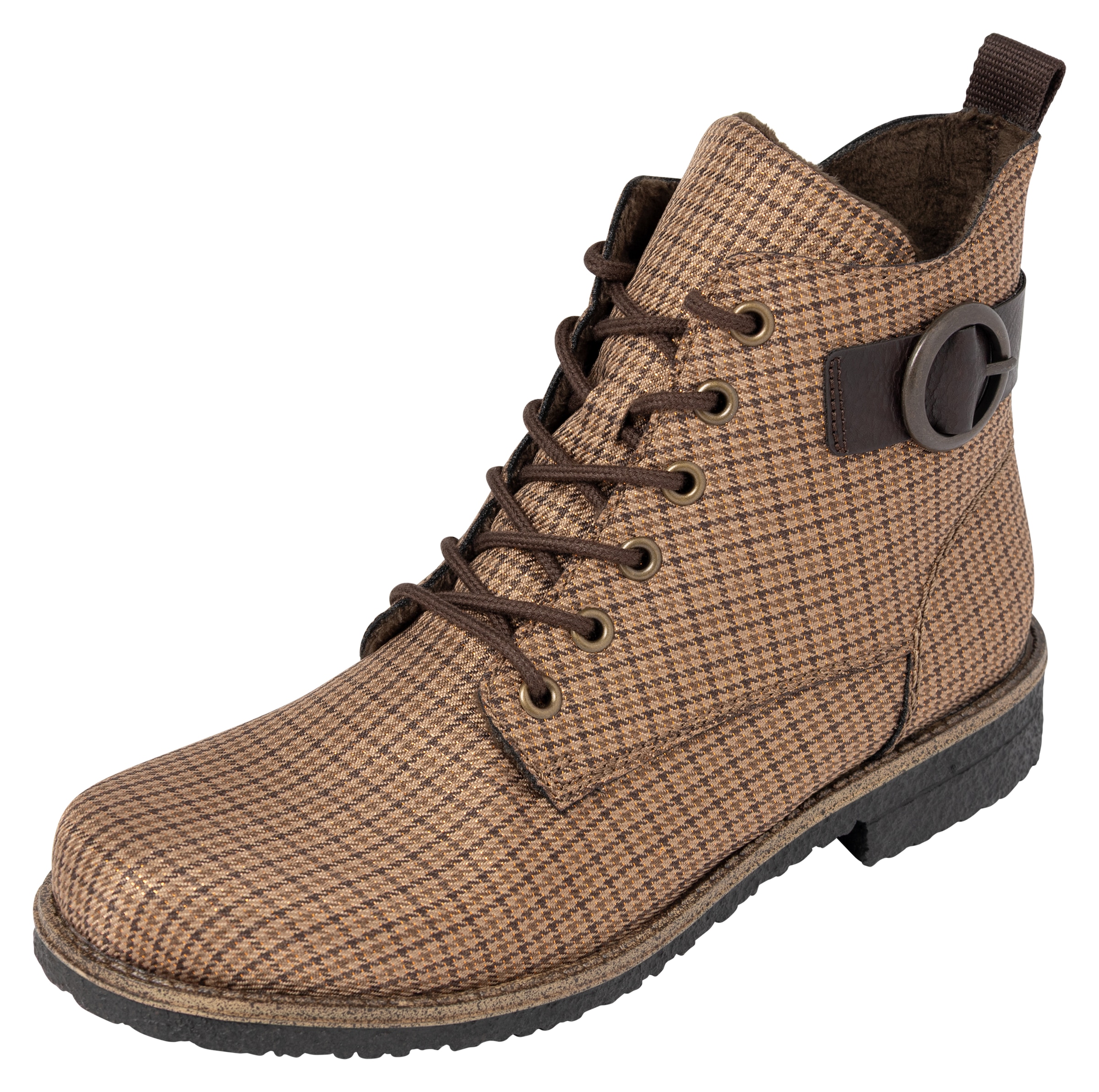Rieker Schnürboots  Schnürstiefelette in Karo-Optik, mit Zierschnalle und Glitzerdetails