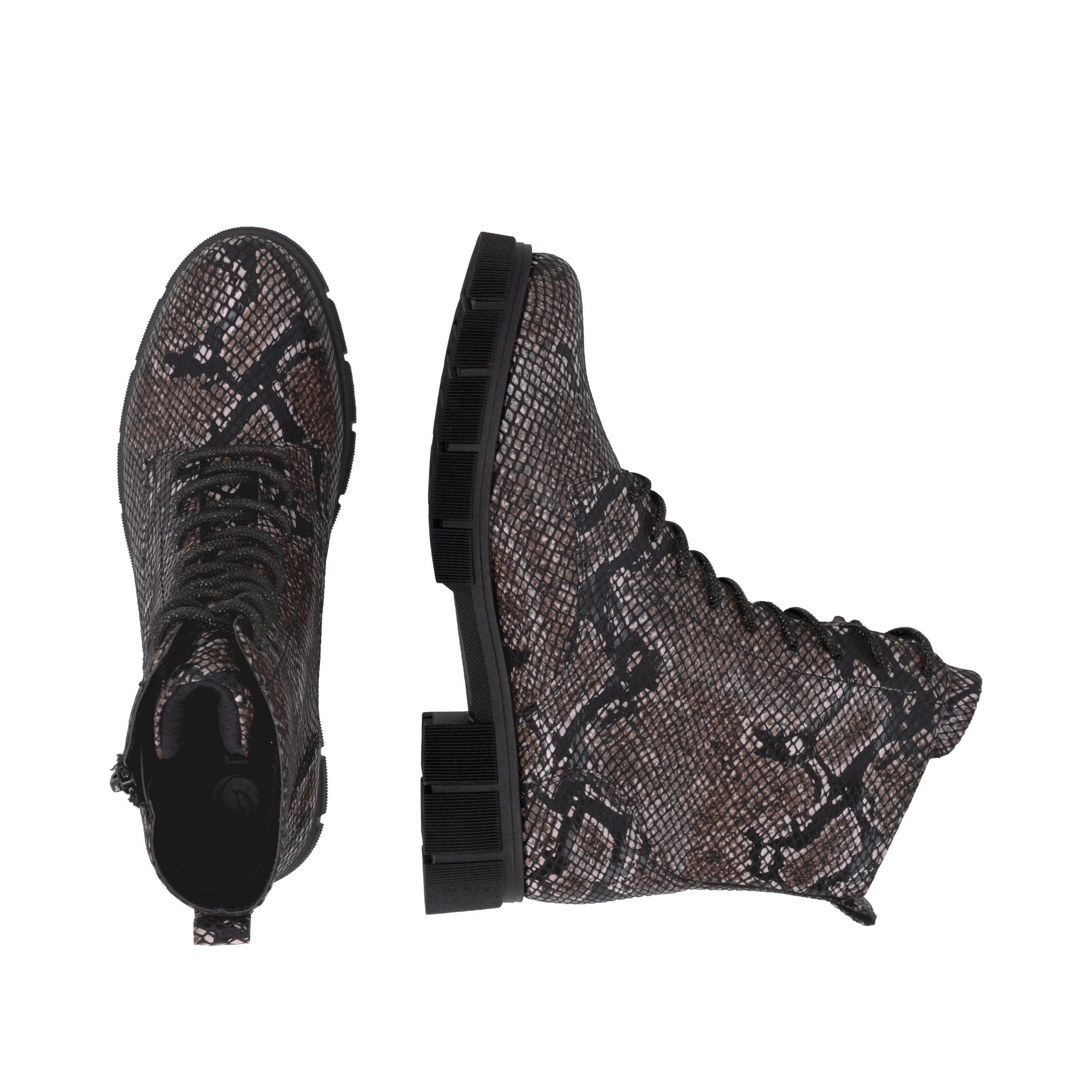 Remonte Schnürstiefelette  Blockabsatz, Schnürboots im modischem Reptilien-Look