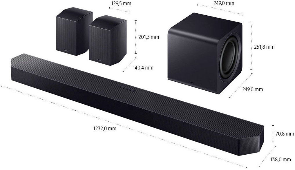 Samsung Soundbar »HW-Q995GF Q-Soundbar« 11.1.4 (Bluetooth | WLAN (WiFi) App-Steuerung | Bassregelung | Lautstärkeregelung | Pairing ) 11.1.4-Kanal Subwoofer & Rücklautsprecher, Kabellos Dolby Atmos, DTS:X