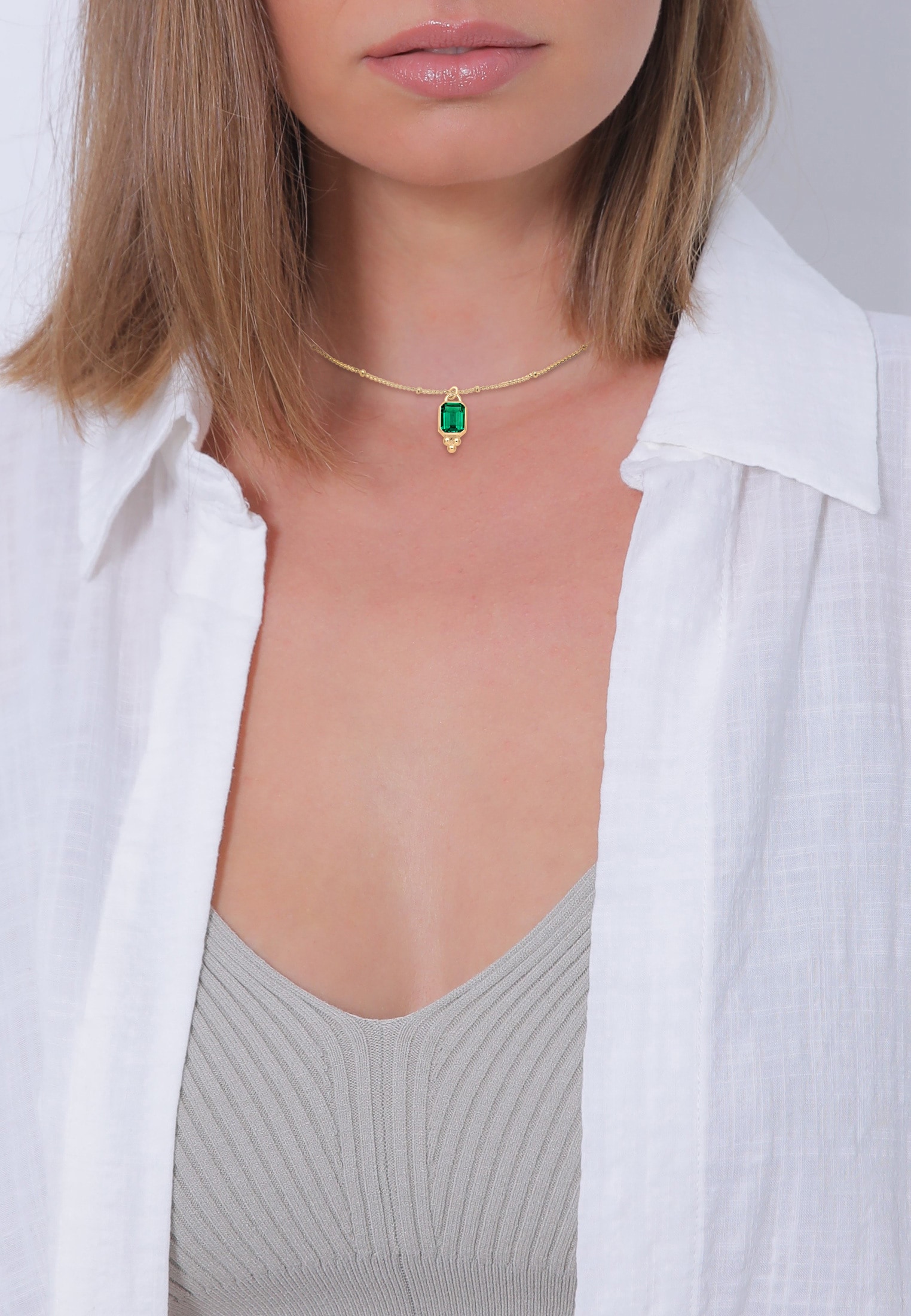 Elli Premium Silberkette »Halskette Quarz Grün 925 Sterling Silber vergoldet«