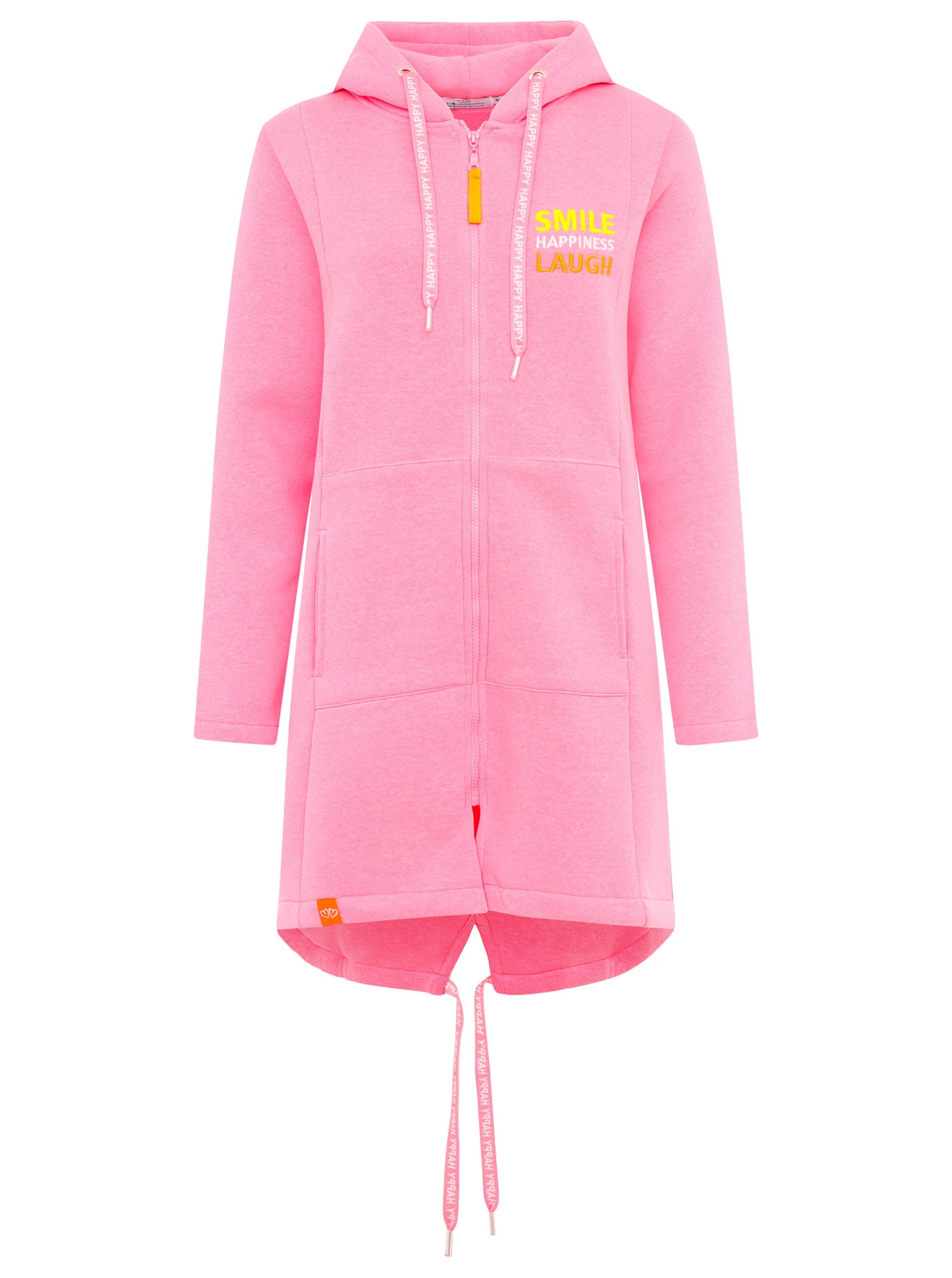 Zwillingsherz Jerseymantel »"Smile Happiness Laugh"«, mit positiver Botschaft, gesticktes Motiv hinten und vorne