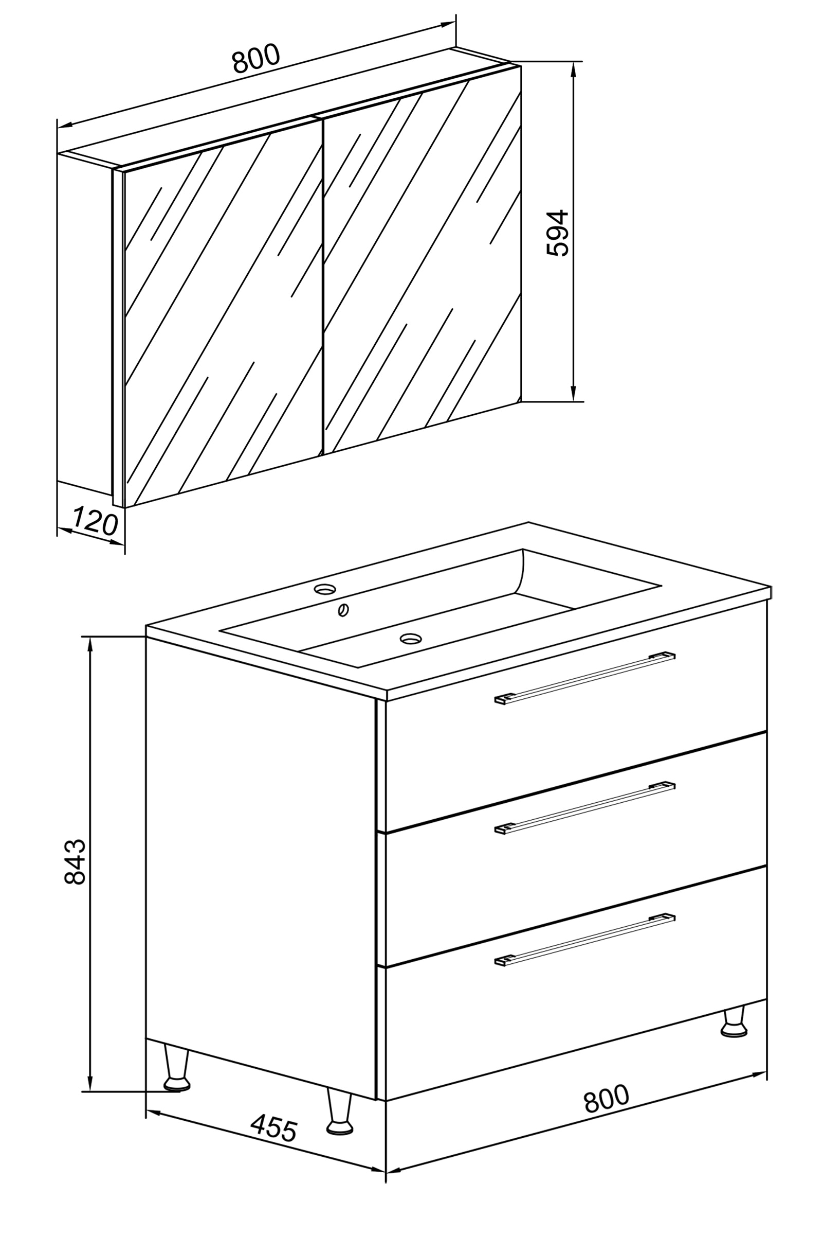 VCM Waschtisch »3-tlg. Waschplatz Waschtisch Badinos Schublade SP« 3 Stk. tlg.