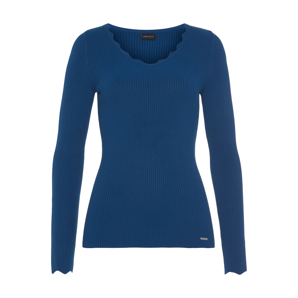 Laura Scott V-Ausschnitt-Pullover, mit femininer Wellenkante