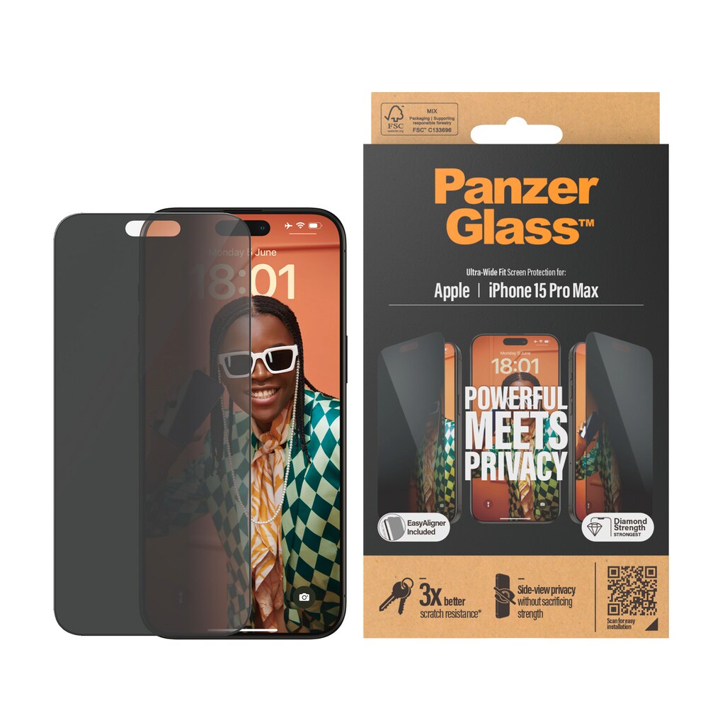 PanzerGlass Displayschutzglas »Privacy Screen Protector Glass«, für iPhone 15 Pro Max