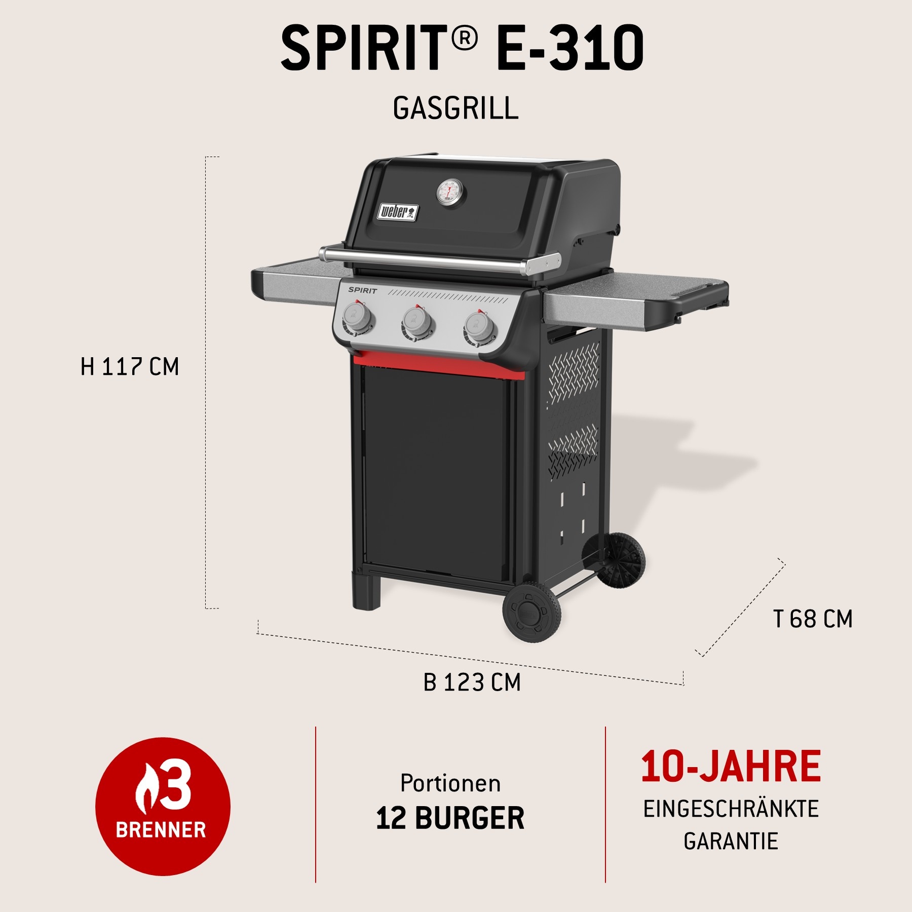 Weber Gasgrill »SPIRIT E-310« Edelstahl Flavorizer Bars, Snap Jet Zündung