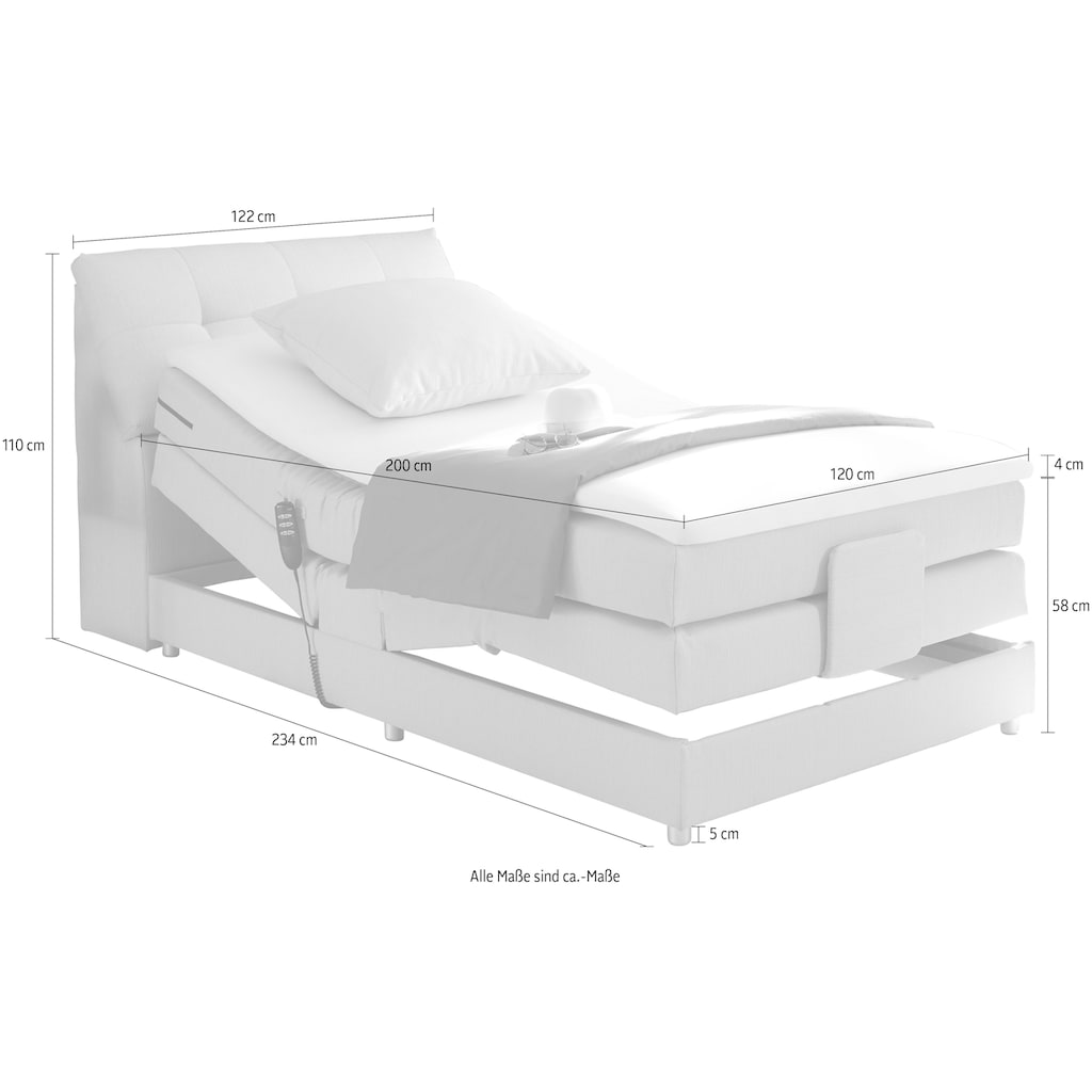 ED EXCITING DESIGN Boxspringbett »Concord«, inkl. Motor, Stauraum im Kopfteil und Topper