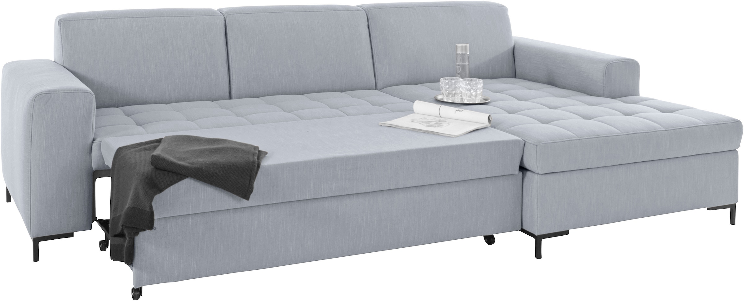 OTTO products Ecksofa »Grazzo, zeitlos und elegant, mit moderner Sitzheftung, L-Form«, hochwertige Stoffe aus recyceltem Material, Steppung im Sitzbereich