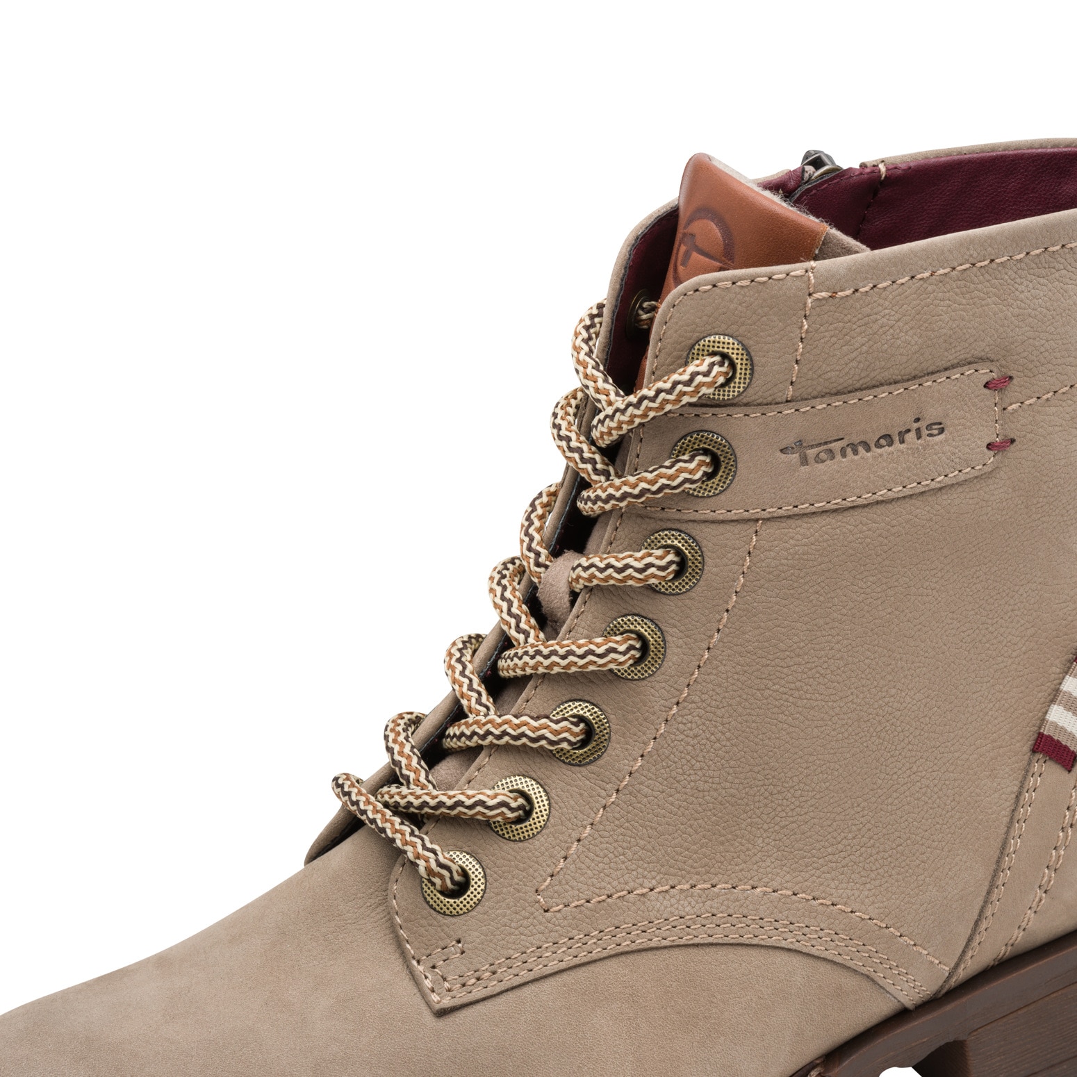 Tamaris Schnürboots  , Blockabsatz, Schnürstiefelette, Kontrastnaht an der Ferse und Rahmen
