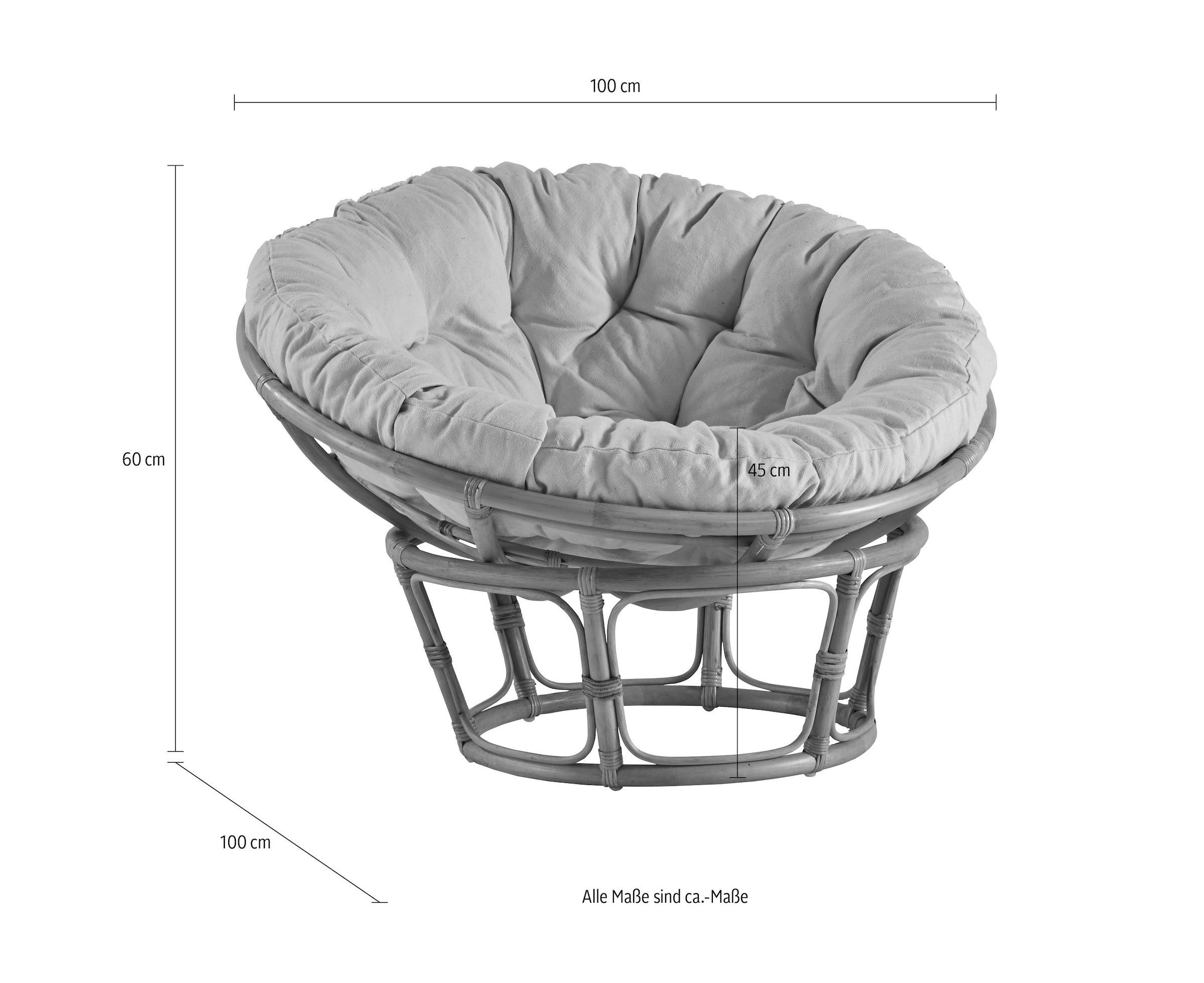 Home affaire Rattan, (80-110 »Papasansessel«, aus Größen in Rattanstuhl bestellen cm) bequem geflochtenem verschiedenen