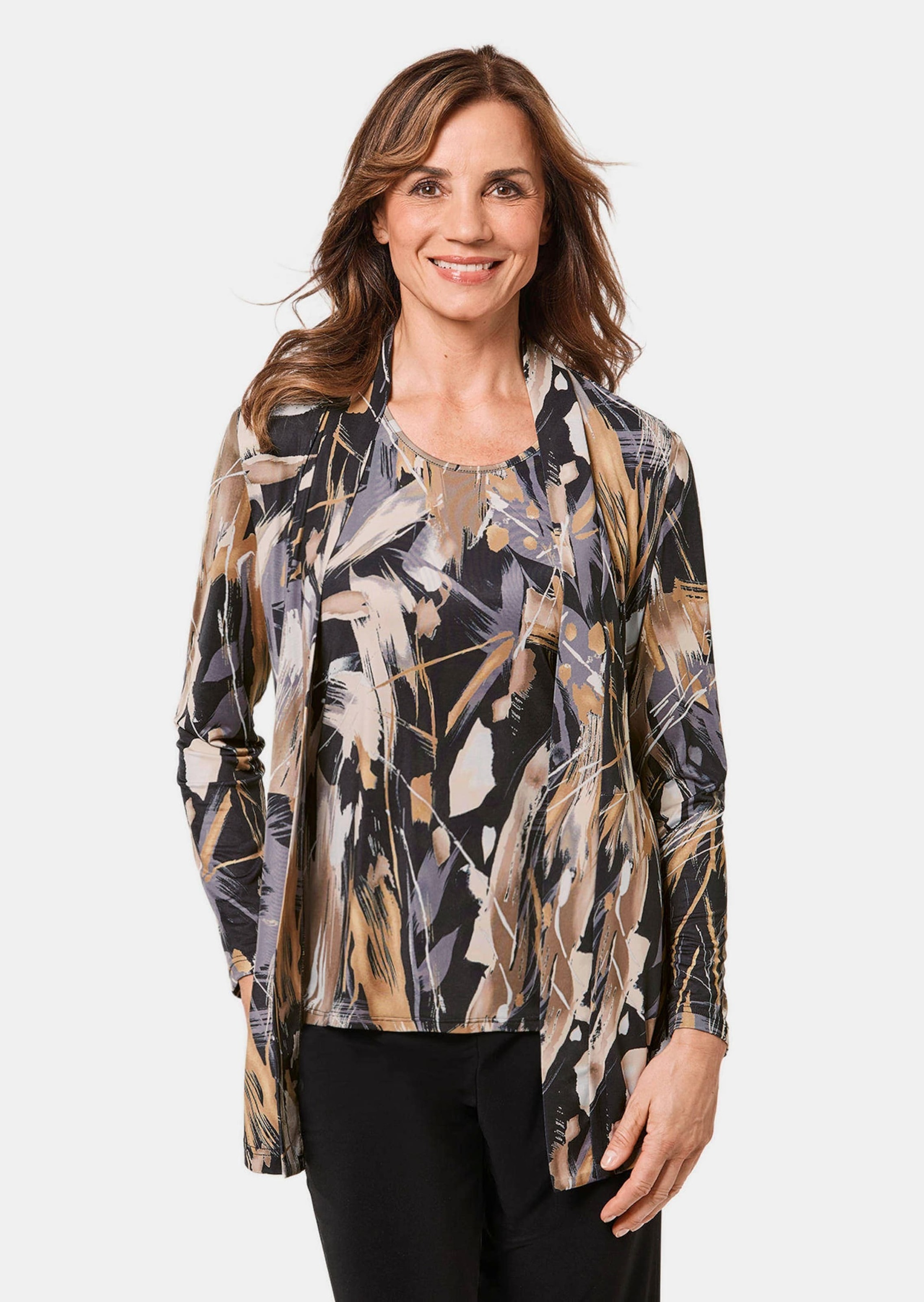 GOLDNER Sommerjacke »Kurzgröße Stretchbequeme Slinky-Longjacke mit aufregendem Druck«