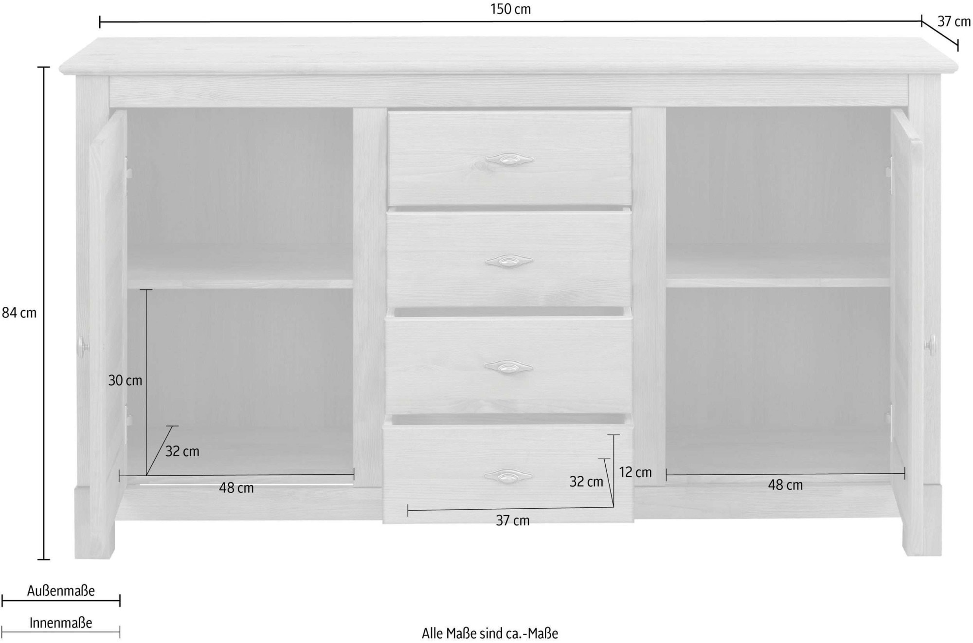 OTTO home Sideboard »Rauna« B/T/H: 150/37/84 cm,  Kommode, FSC®-zertifiziertes Massivholz, Breite 150 cm