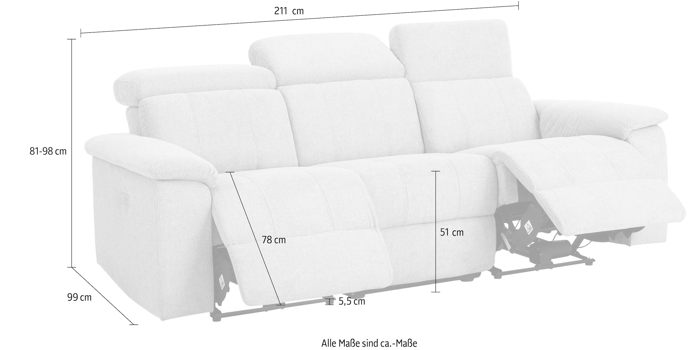 Home affaire 3-Sitzer »Binado«, mit manueller oder elektrischer Relaxfunktion mit USB-Anschluss