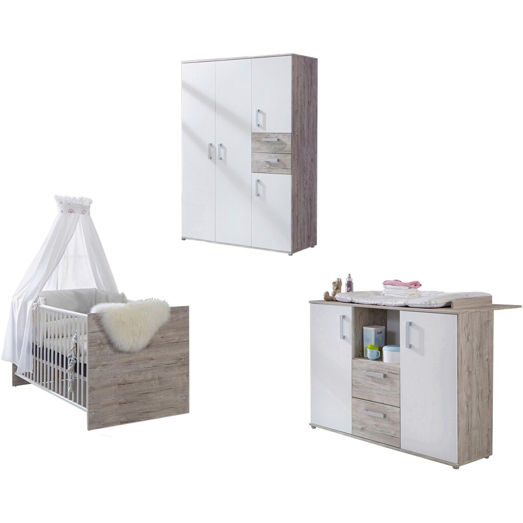 arthur berndt Babyzimmer-Komplettset »Bente«, (Set, 3 St., Kinderbett, Schrank, Wickelkommode), Made in Germany; mit Kinderbett, Schrank und Wickelkommode