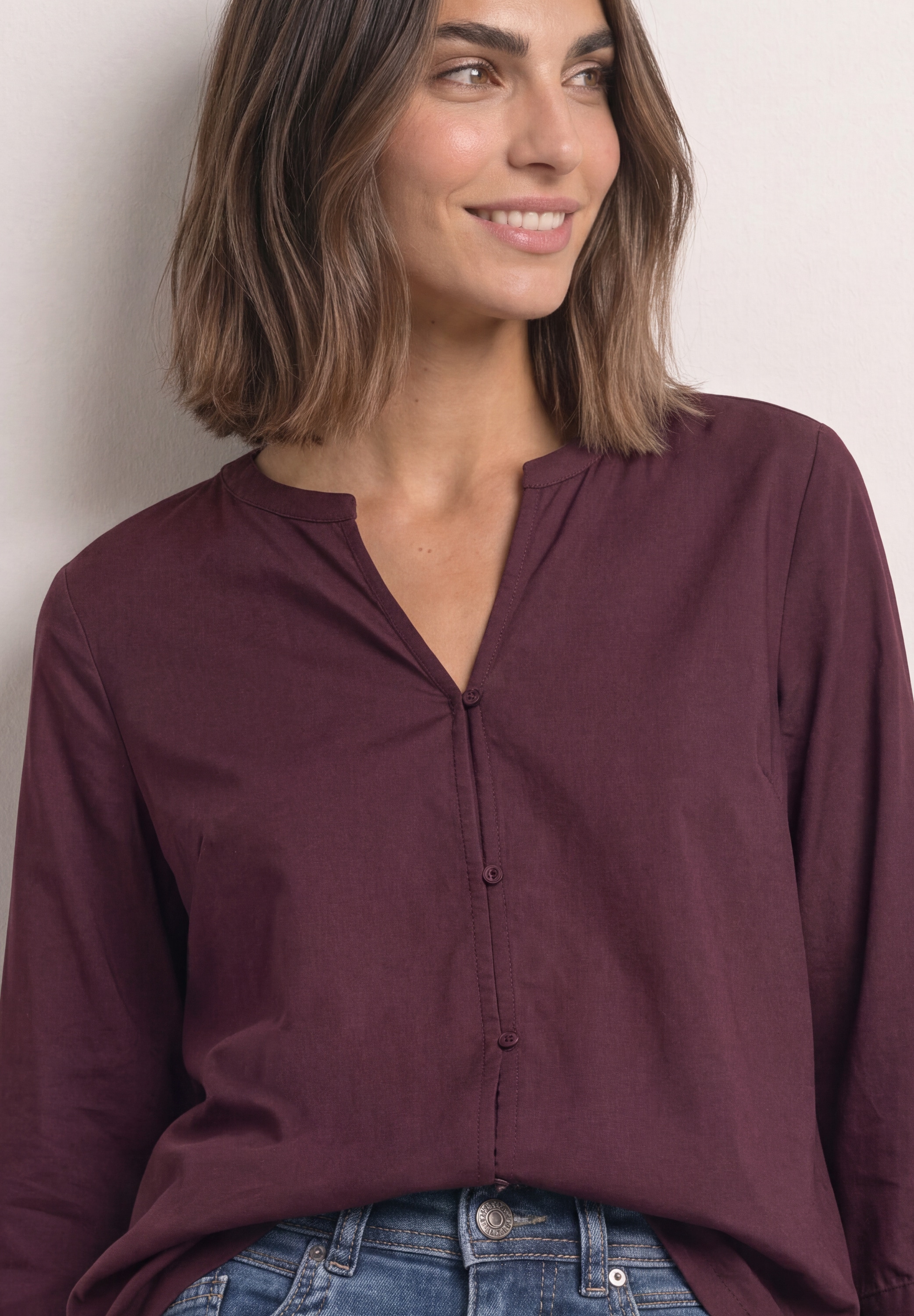 STREET ONE Schlupfbluse 3/4-Arm Sommerbluse mit Split Neck