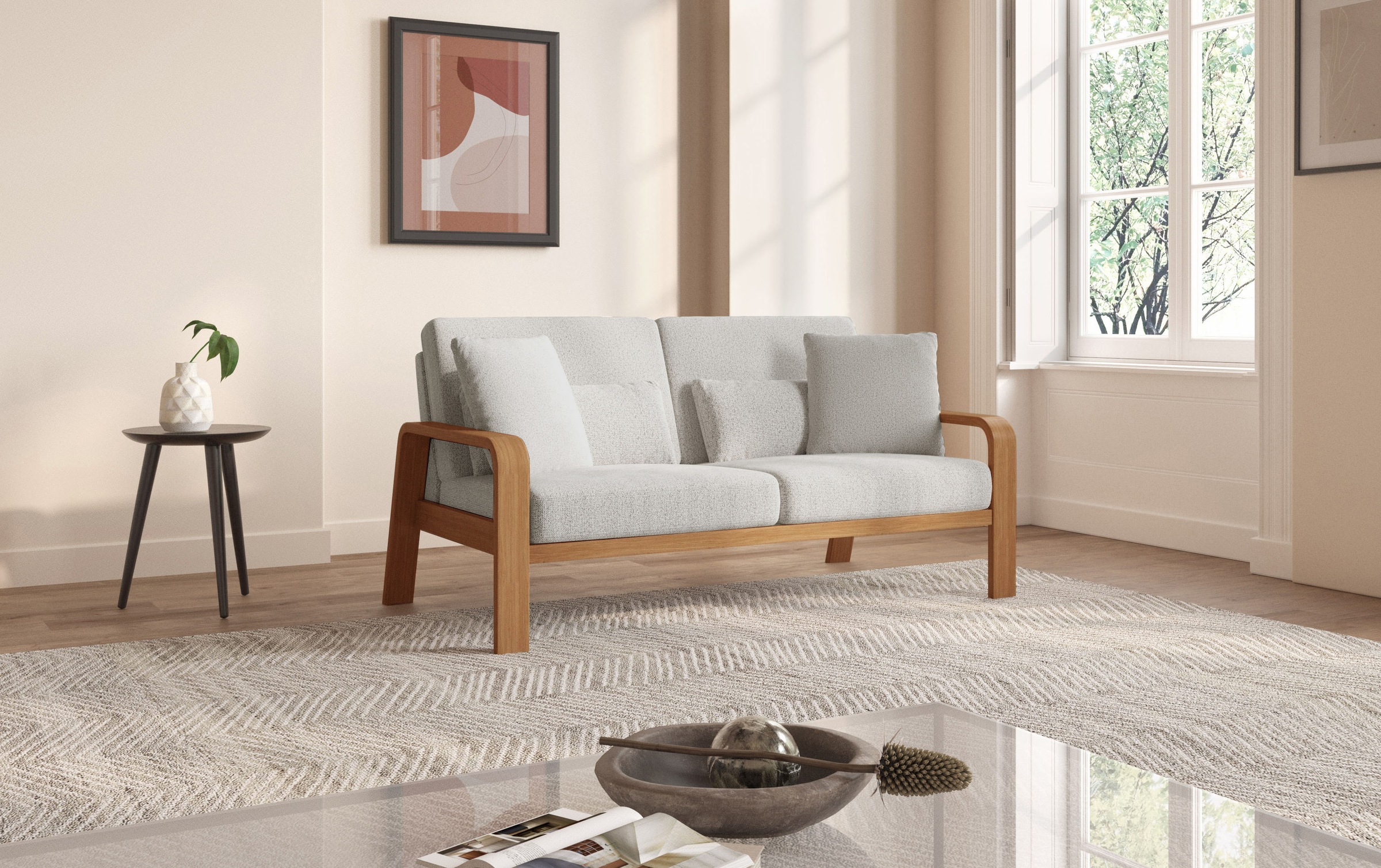 sit&more 2,5-Sitzer »Kolding«, Armlehnen aus eichefarbigem Buchenholz, verschiedene Bezüge und Farben