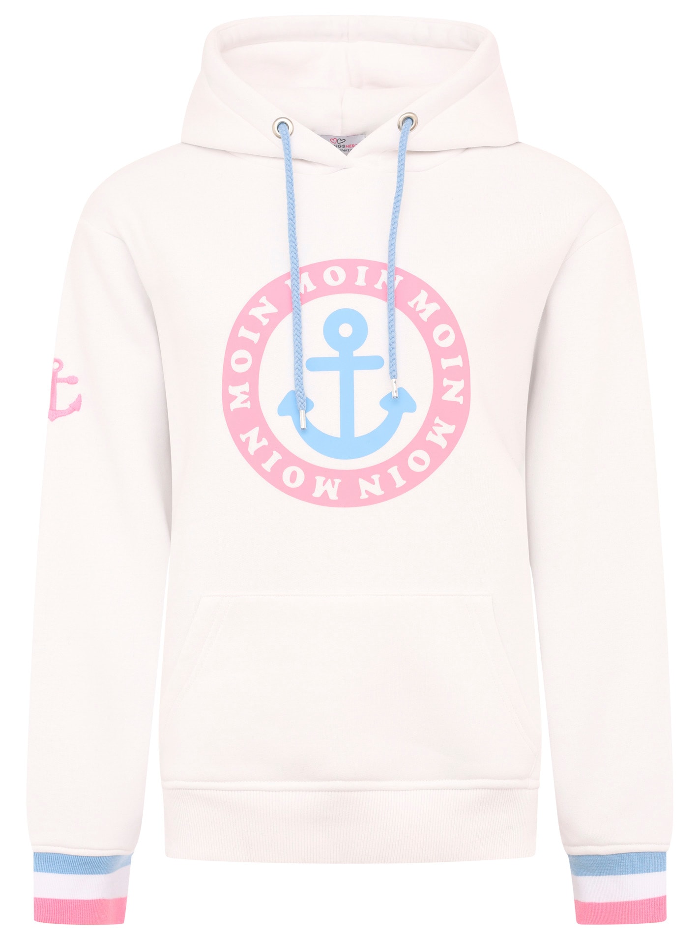 Zwillingsherz Hoodie, mit Aufschrift Moin und Anker in Neonfarben