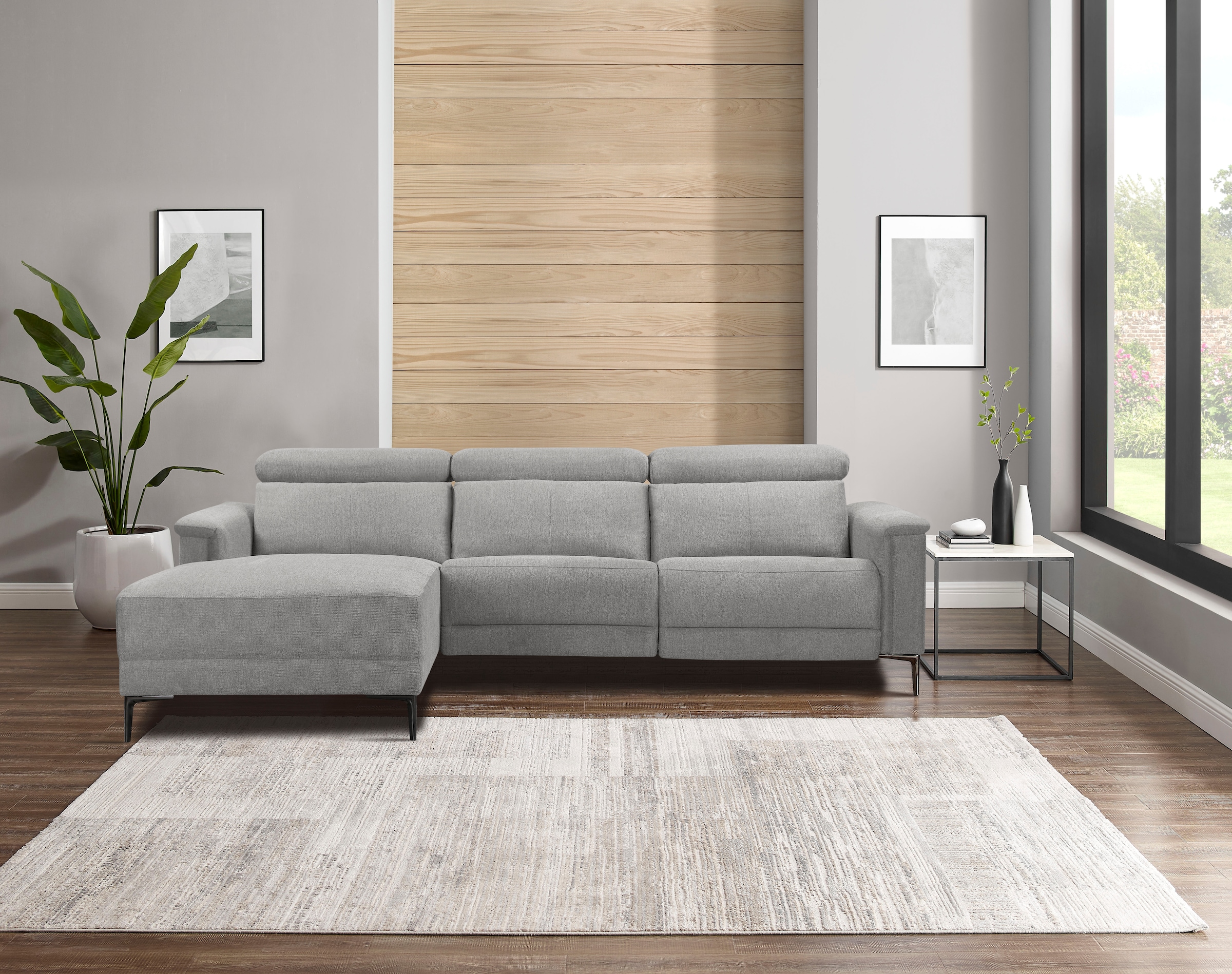 OTTO home Ecksofa »LUND, Struktur-Bezug, L-Form, 261cm, man. /elektr. Relaxfunktion« auch mit USB A/C-Anschluss sowie Kopfteilverstellung