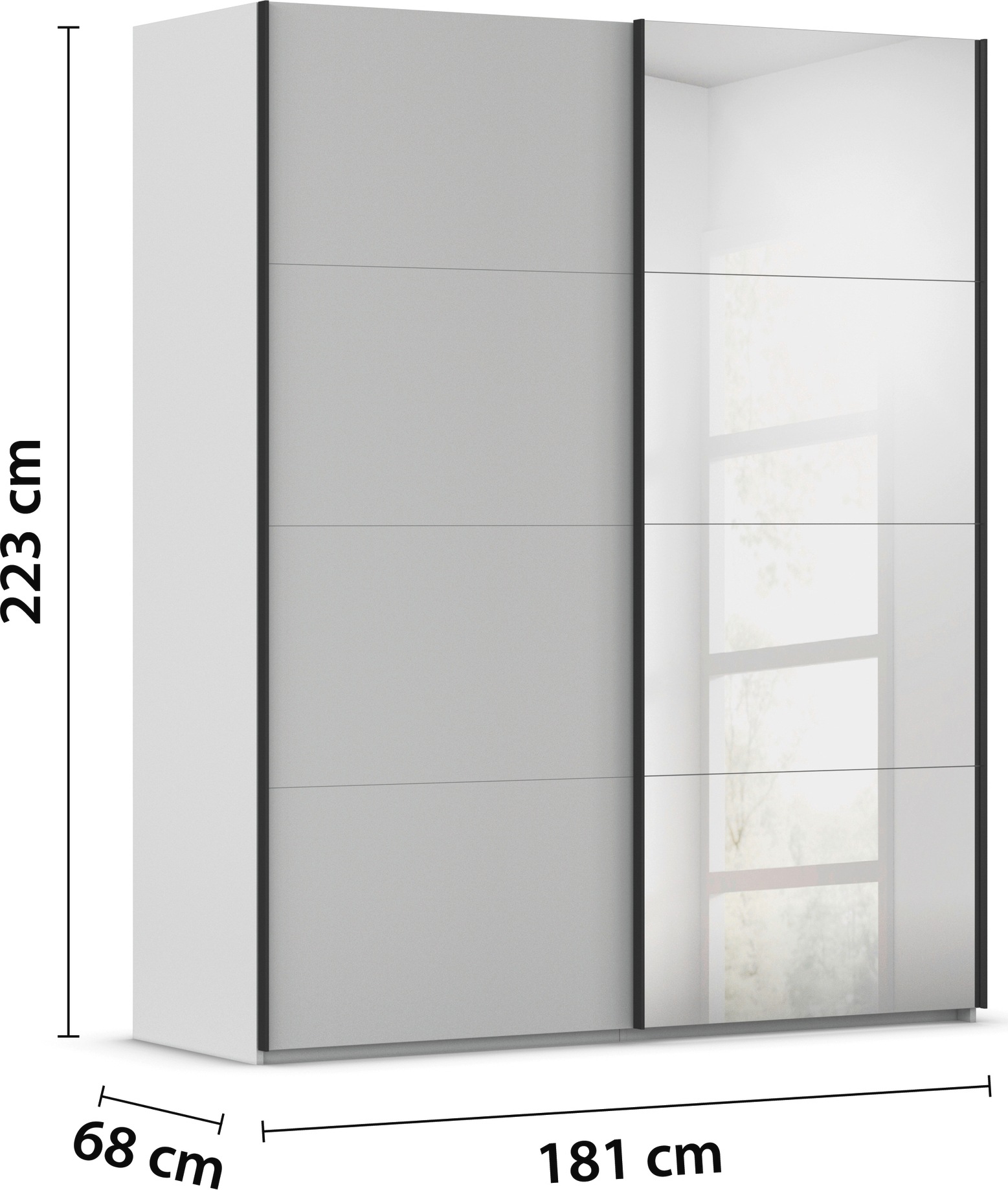 rauch Schwebetürenschrank »Kleiderschrank Schrank Garderobe Schlafzimmerschrank SCALE-FYRA« edle viergeteilte Türen mit Spiegel und vielen Farben MADE IN GERMANY