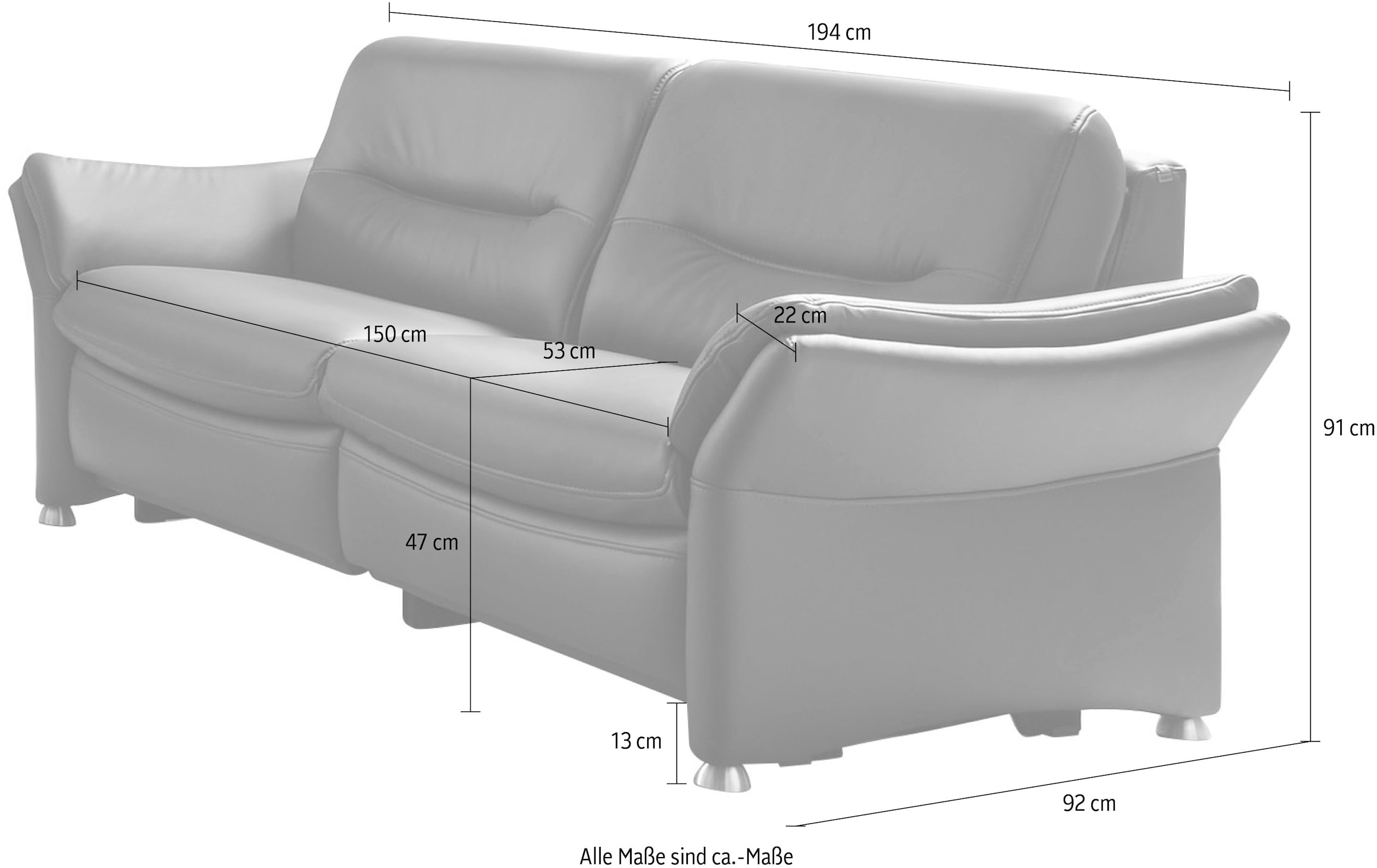 HUKLA 2,5-Sitzer »HU-SF15058 Ledersofa, Breite 194 cm«, aus Leder, optional Kopfstütze u. WallAway-Funktion