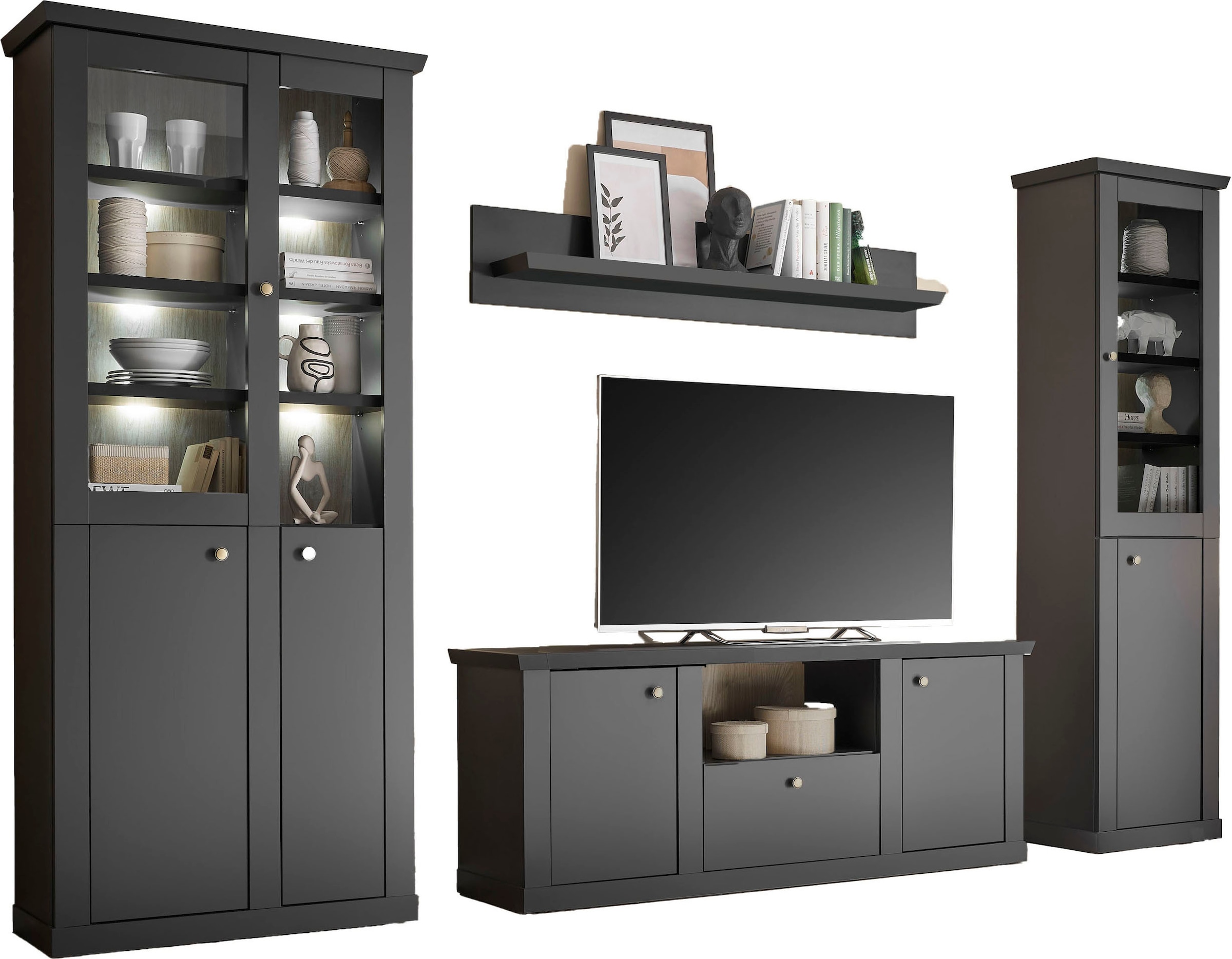 Home affaire Wohnwand »Lincoln, moderne Anbauwand, Komplettset im Landhausstil« Komplett-Set, 4 Stk. tlg.