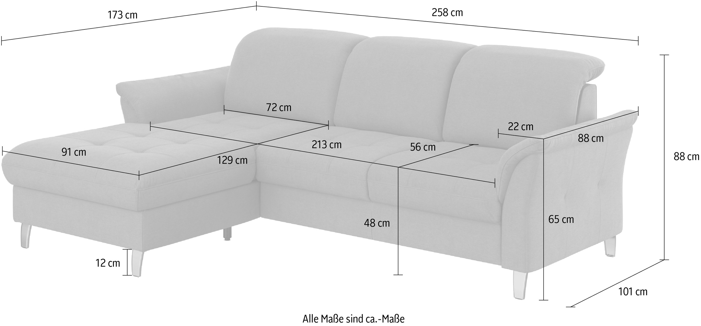 sit&more Ecksofa »Maggiore L-Form« wahlweise mit Kopfteilverstellung, Bettfunktion und Bettkasten