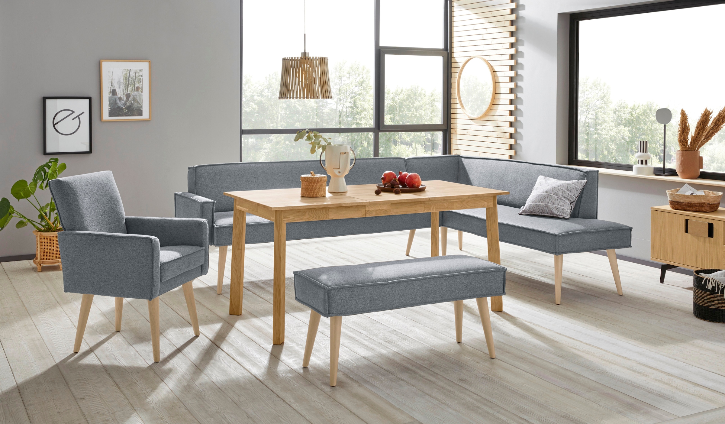 exxpo - sofa fashion Eckbank »Lungo, moderne Kedernaht, bequem und elegant, hoher Holzfuß«, hochwertige Detailverarbeitung, frei im Raum stellbar