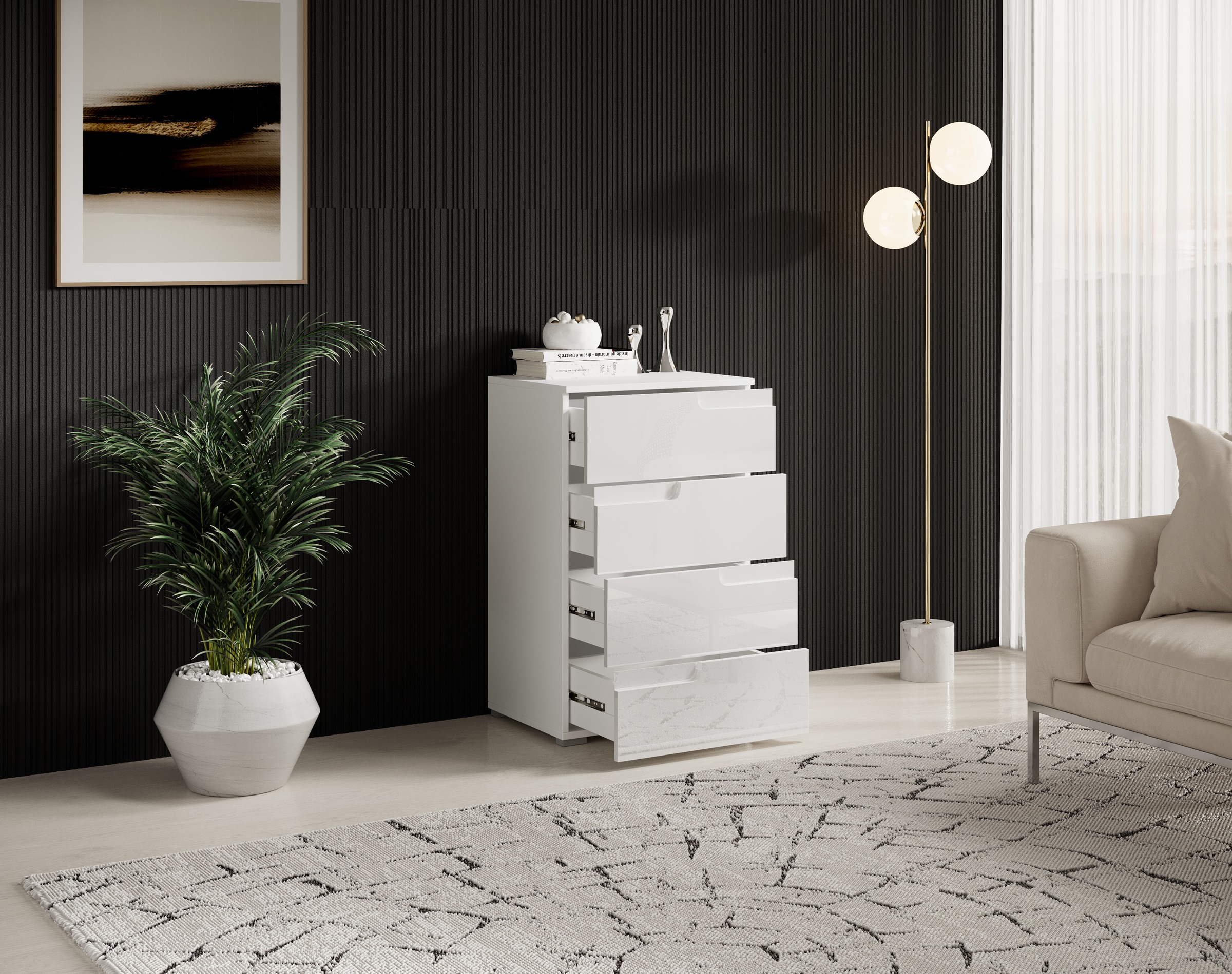 HBZ Kommode »Spice Weiß Hochglanz, BxHxT 50x80x40 cm«, Kommode mit 4 Schubkästen