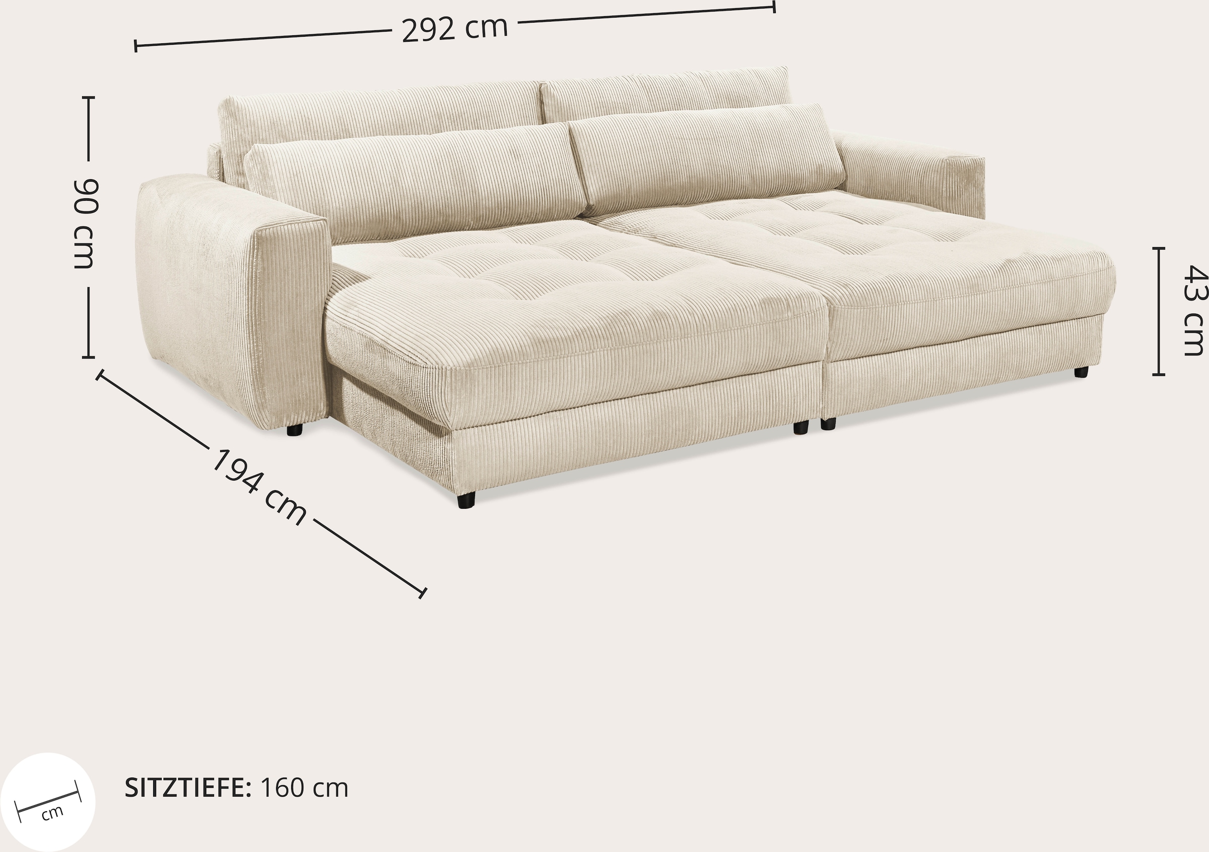 ED EXCITING DESIGN Big-Sofa »Loveseat, 2-Sitzer, Barura, Breite 292« Big-Sofa mit 2 Nierenkissen