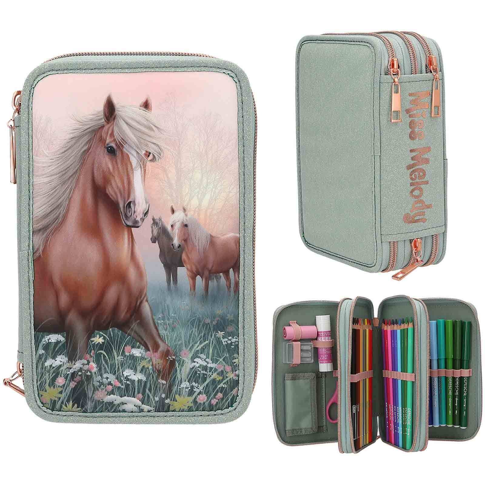 Depesche Buntstift »3-Fach Federtasche ROMANTIC FIELDS inkl. Stifte Miss Melody 7,5 x 13 x 20 cm grün«