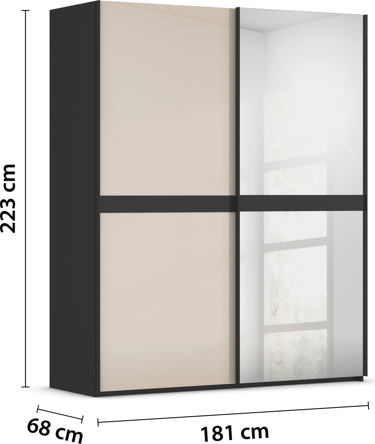 rauch Schwebetürenschrank »Kleiderschrank Schrank Garderobe Schlafzimmerschrank SCALE-LINE«, edle Optik mit Bauchbinde mit Glas/Spiegel-Front MADE IN GERMANY