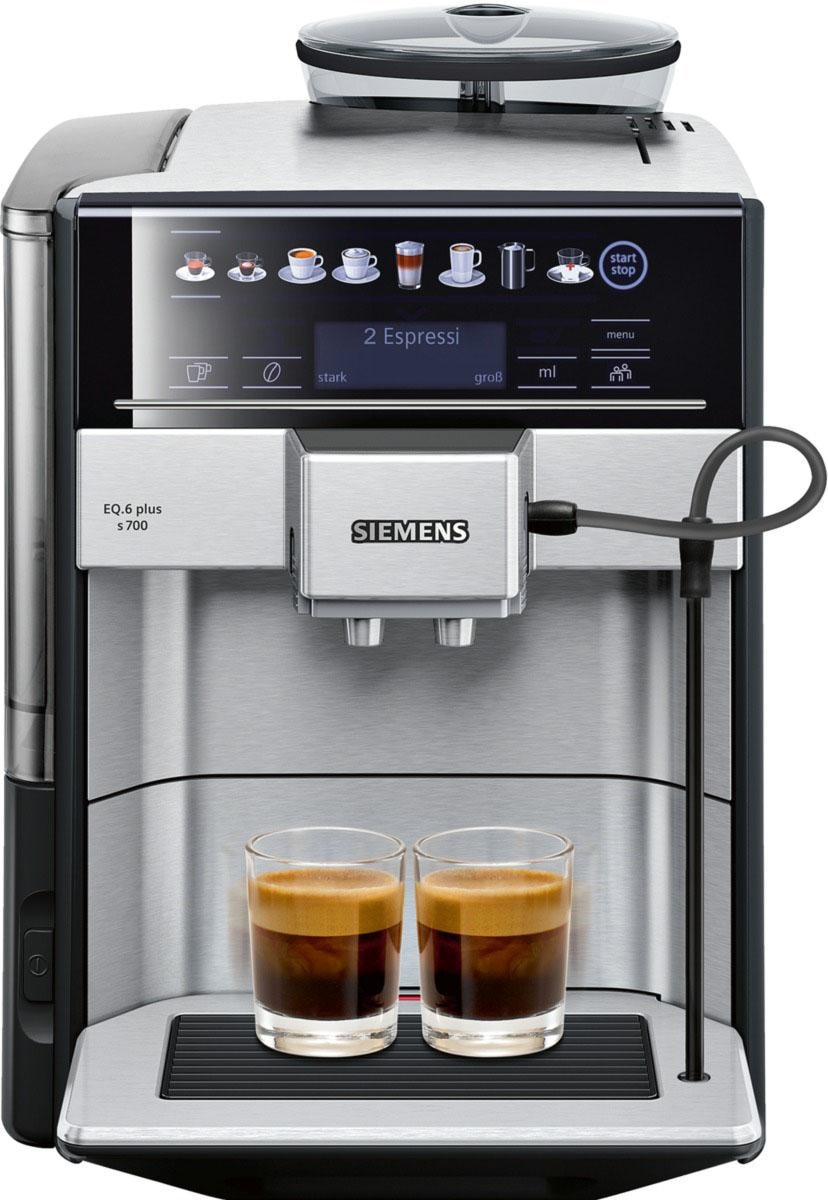 SIEMENS Kaffeevollautomat »EQ6 plus s700 TE657503DE, Doppeltassenfunktion, Keramikmahlwerk«, viele Kaffeespezialitäten, automatische Dampfreinigung, edelstahl