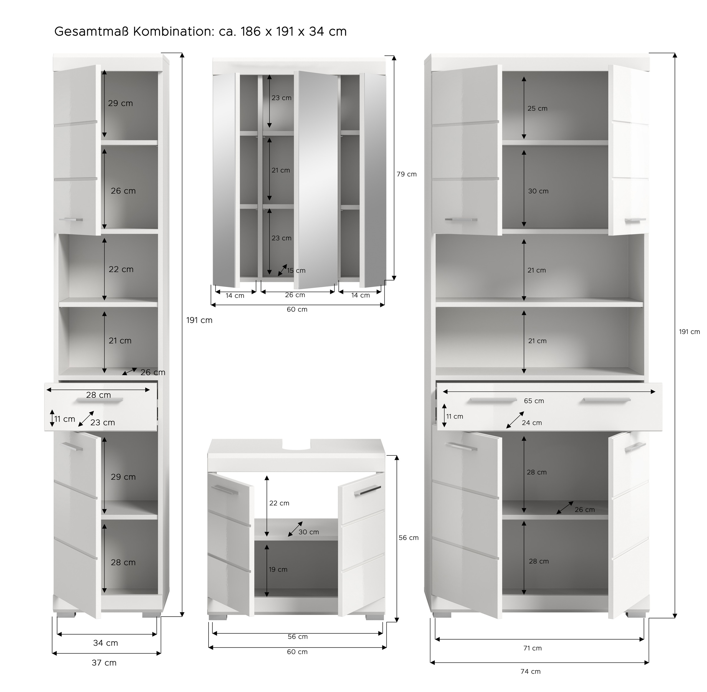 welltime Badmöbel-Set »Siena, 4 teilig, bestehend aus:« Set, TOPSELLER!, 4 Stk. tlg.