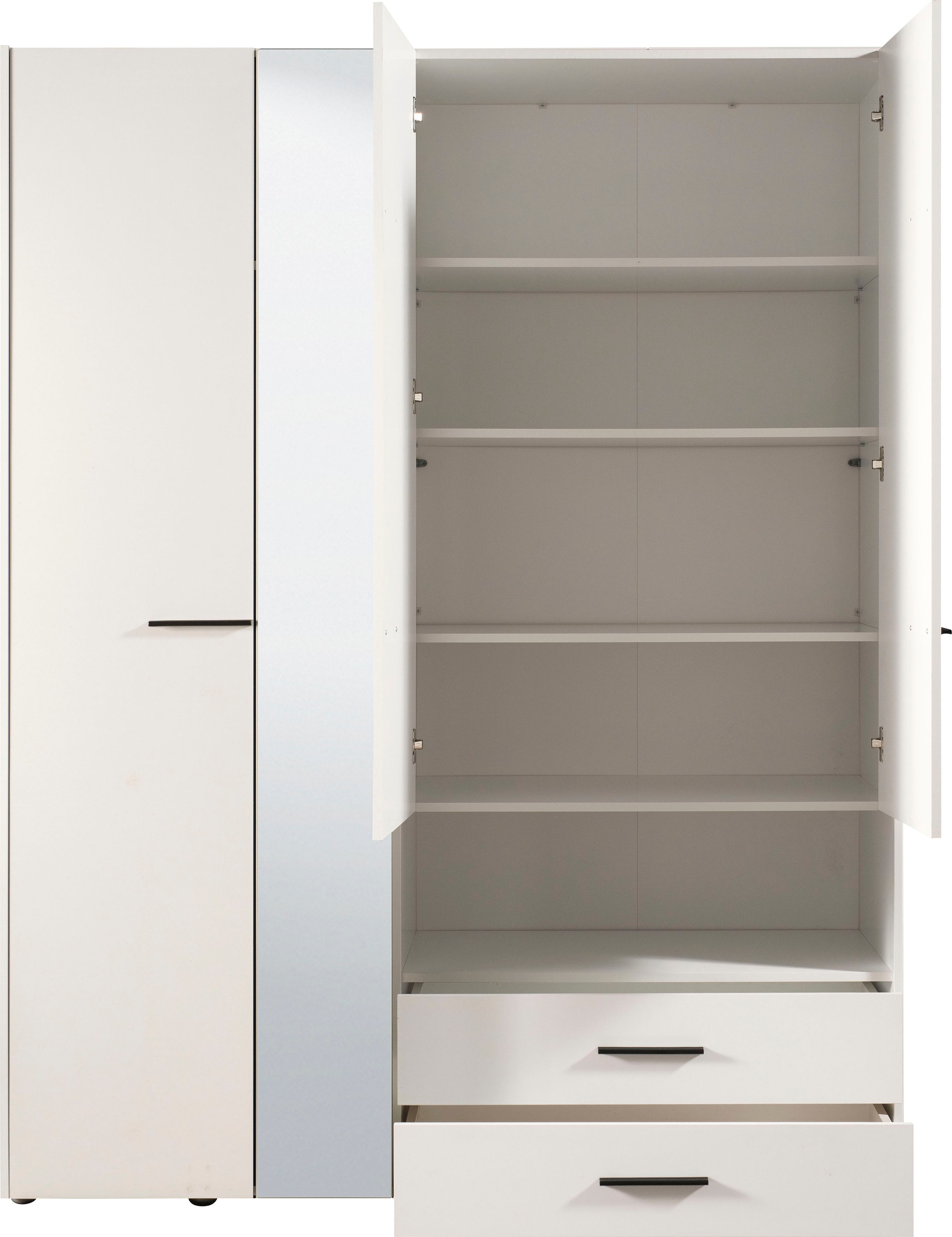 INOSIGN Kleiderschrank »Leon, FSC® -zertifiziertem Holzwerkstoff«, mit Spiegel, Innenausstattung und 2 Schubladen, 127,5x55x205,5cm