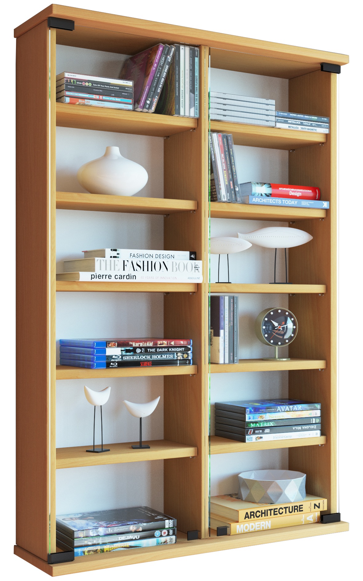 VCM Media-Regal »VCM Holz CD DVD Wandregal/Wandvitrine | Vitrine mit 2 ESG-Sicherheitsglastüren. | Maße: H. 92 x B. 60 x T. 18 cm | 10 variable Einlegeböden - Zuntisa«