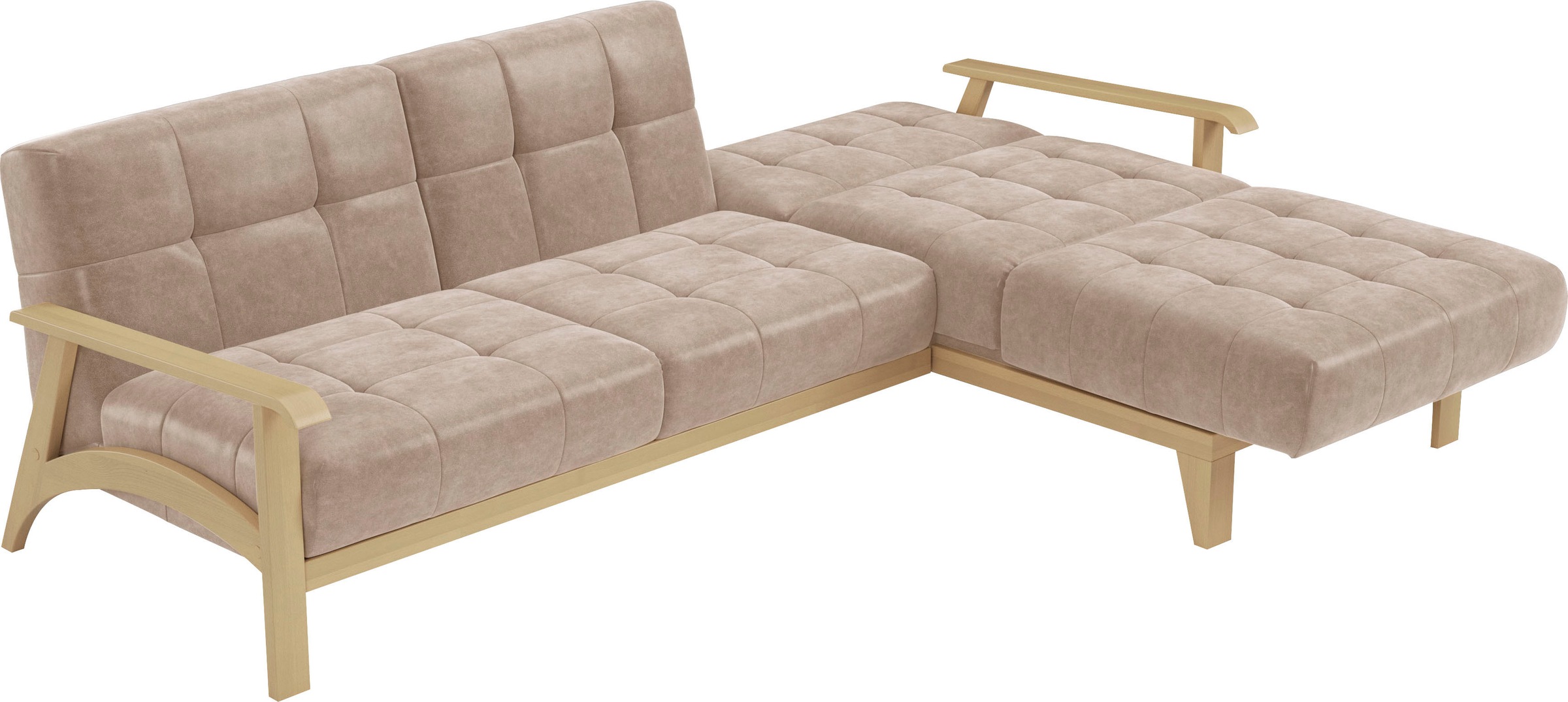 sit&more Ecksofa »Billund L-Form«, Armlehnen aus Buchenholz in natur, verschiedene Bezüge und Farben