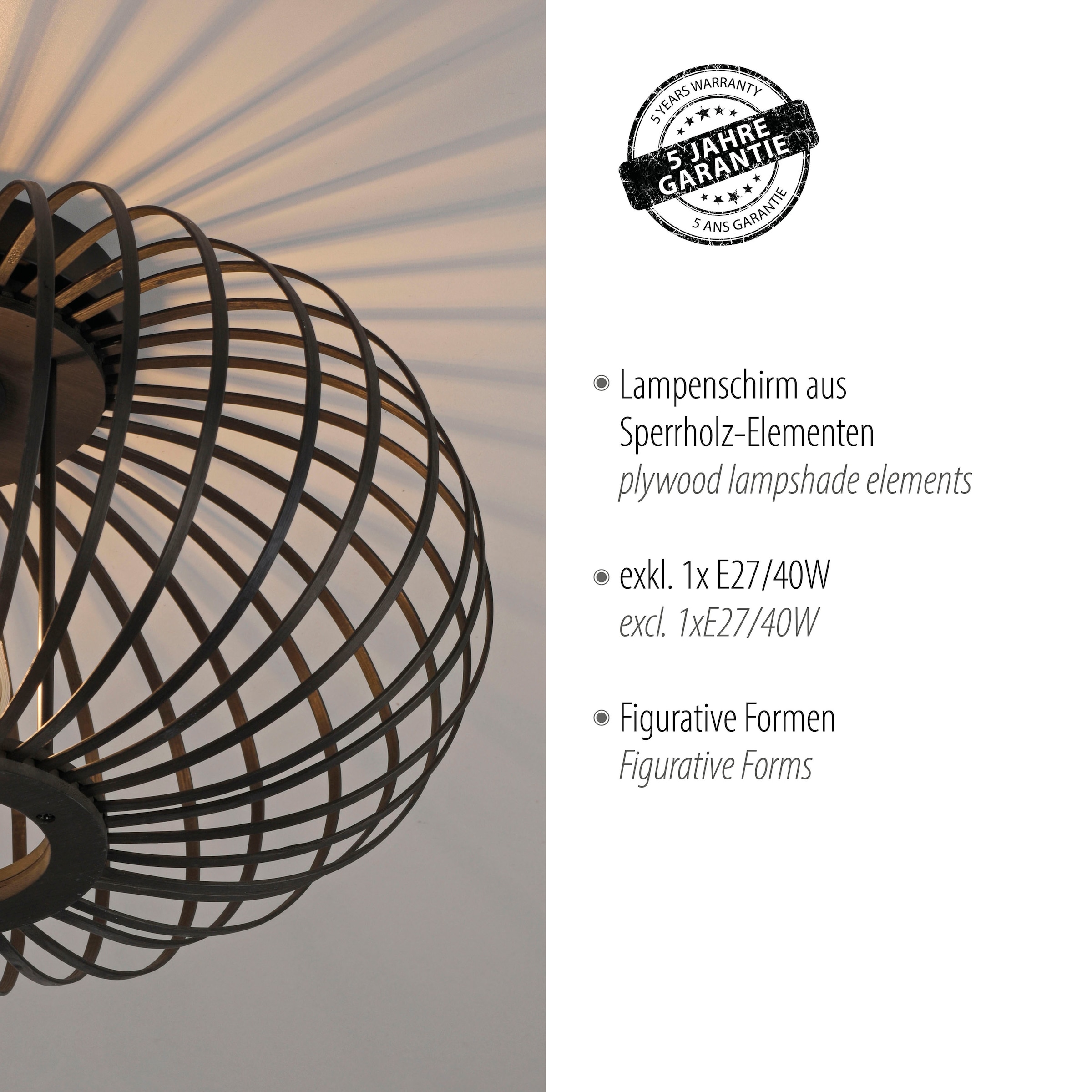 JUST LIGHT Deckenleuchte »RACOON« E27 1 Stk. ExklusiveE27