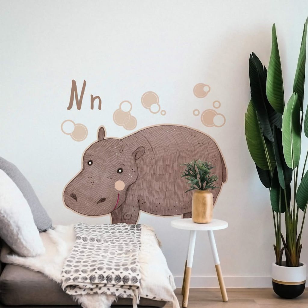 Wall-Art Wandtattoo »Nilpferd Hippo Buchstabe N«, (1 St.)