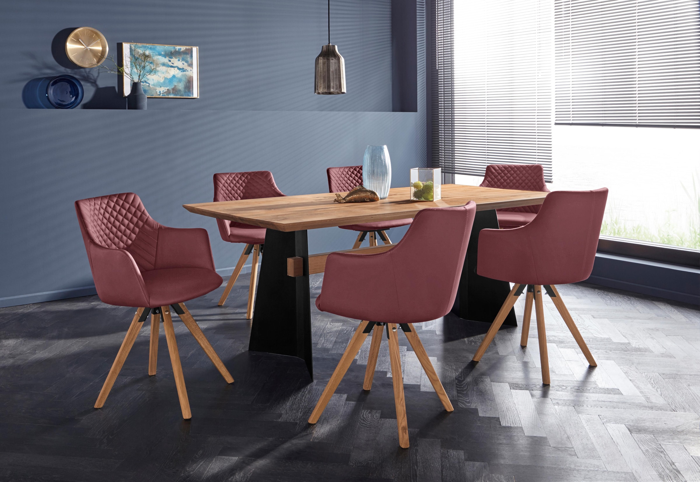 Home affaire Armlehnstuhl »LISABON« (Set) 2 Stk.mit Drehfunktion, Bezug aus Leder, Gestell aus Eiche Massivholz geölt