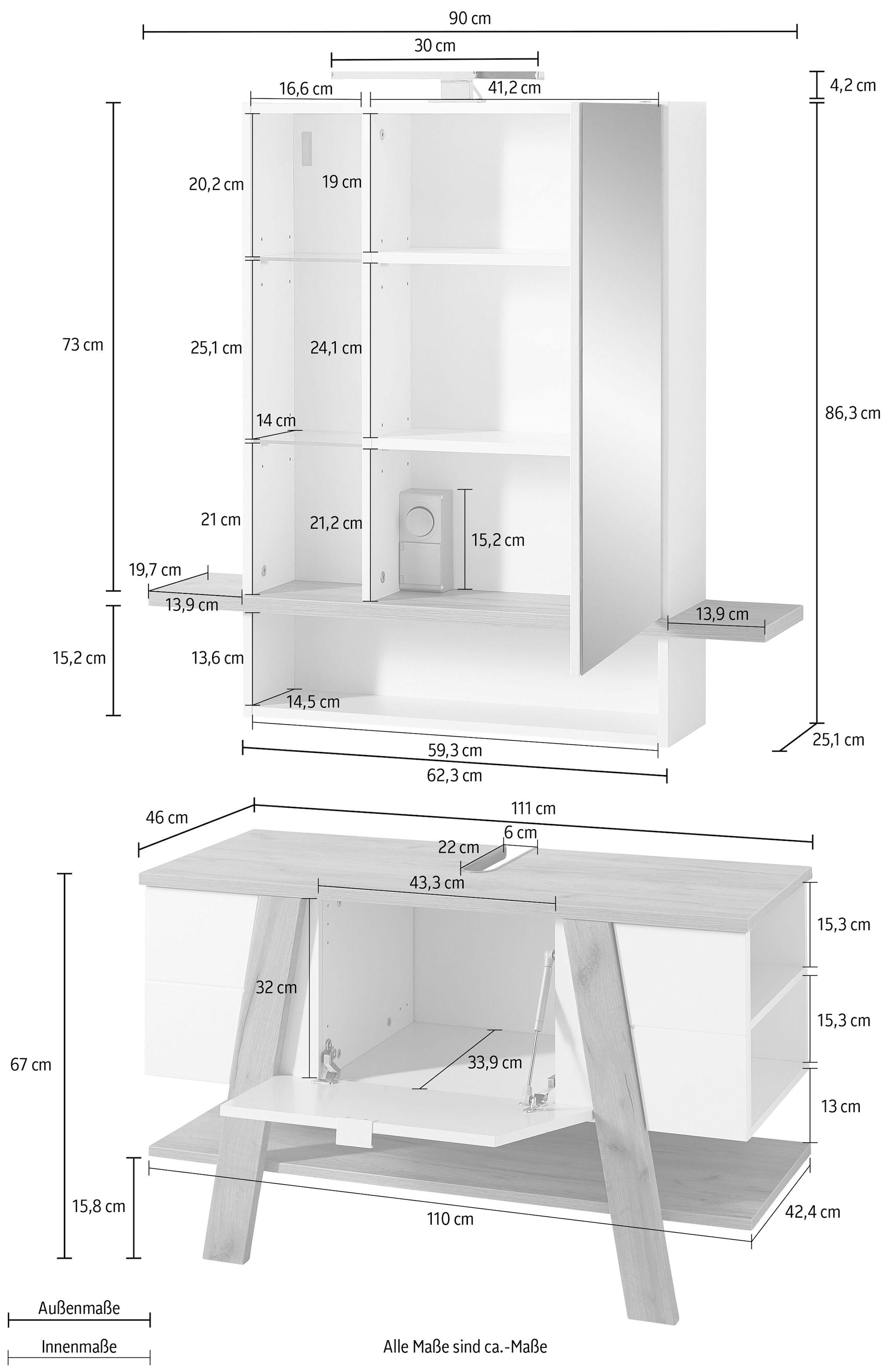 GERMANIA Badmöbel-Set »2-tlg. Badmöbel-Set GW-Avellino«, (Set, 2 St.),  bestehend aus einem Spiegelschrank und einem Waschbeckenunterschrank bequem  bestellen